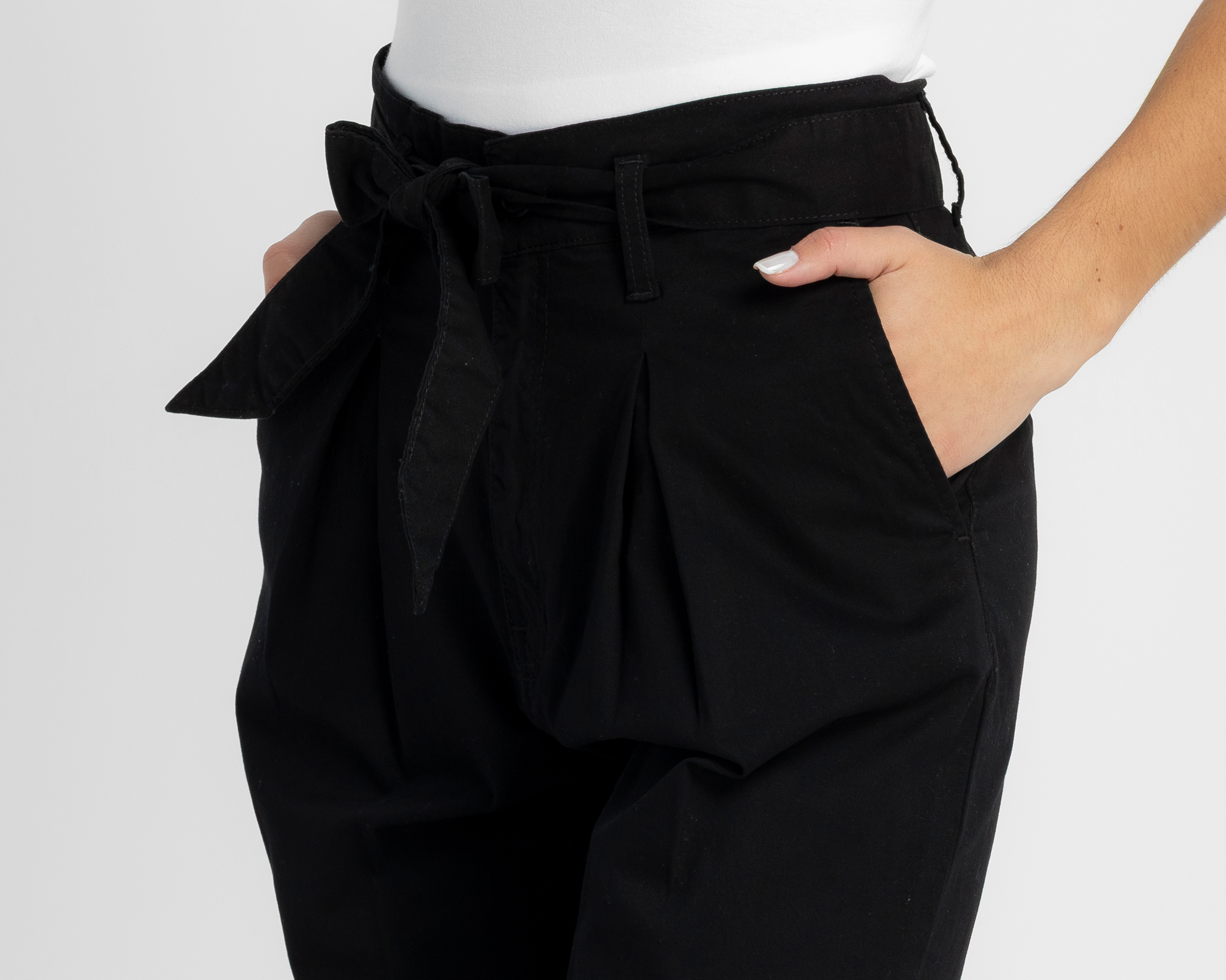 Foto 5 pulgar | Foto 4 | Pantalón de Gabardina Oggi Paper Bag Negro para Mujer