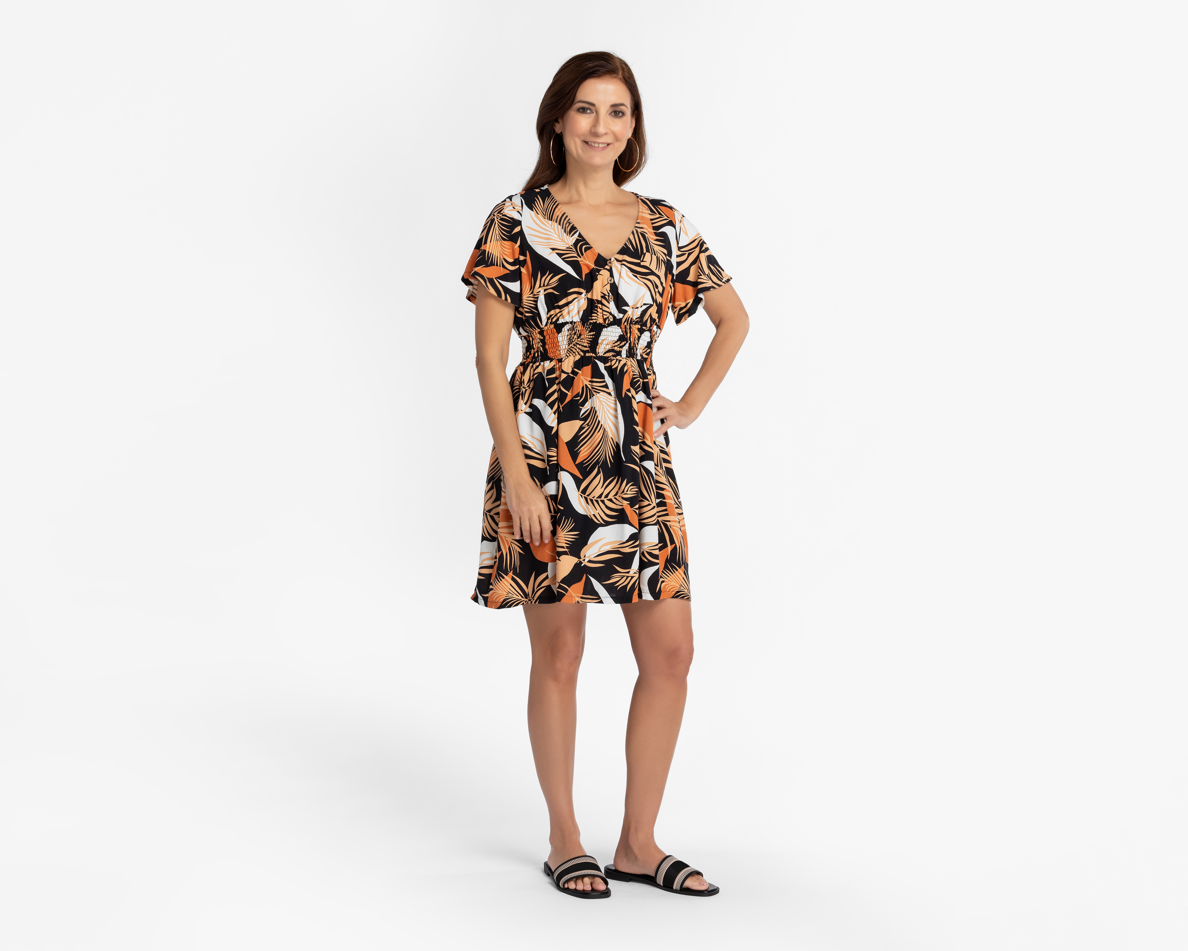 Vestido Lady Sun Casual Cuello V Manga Corta Estampado Floral