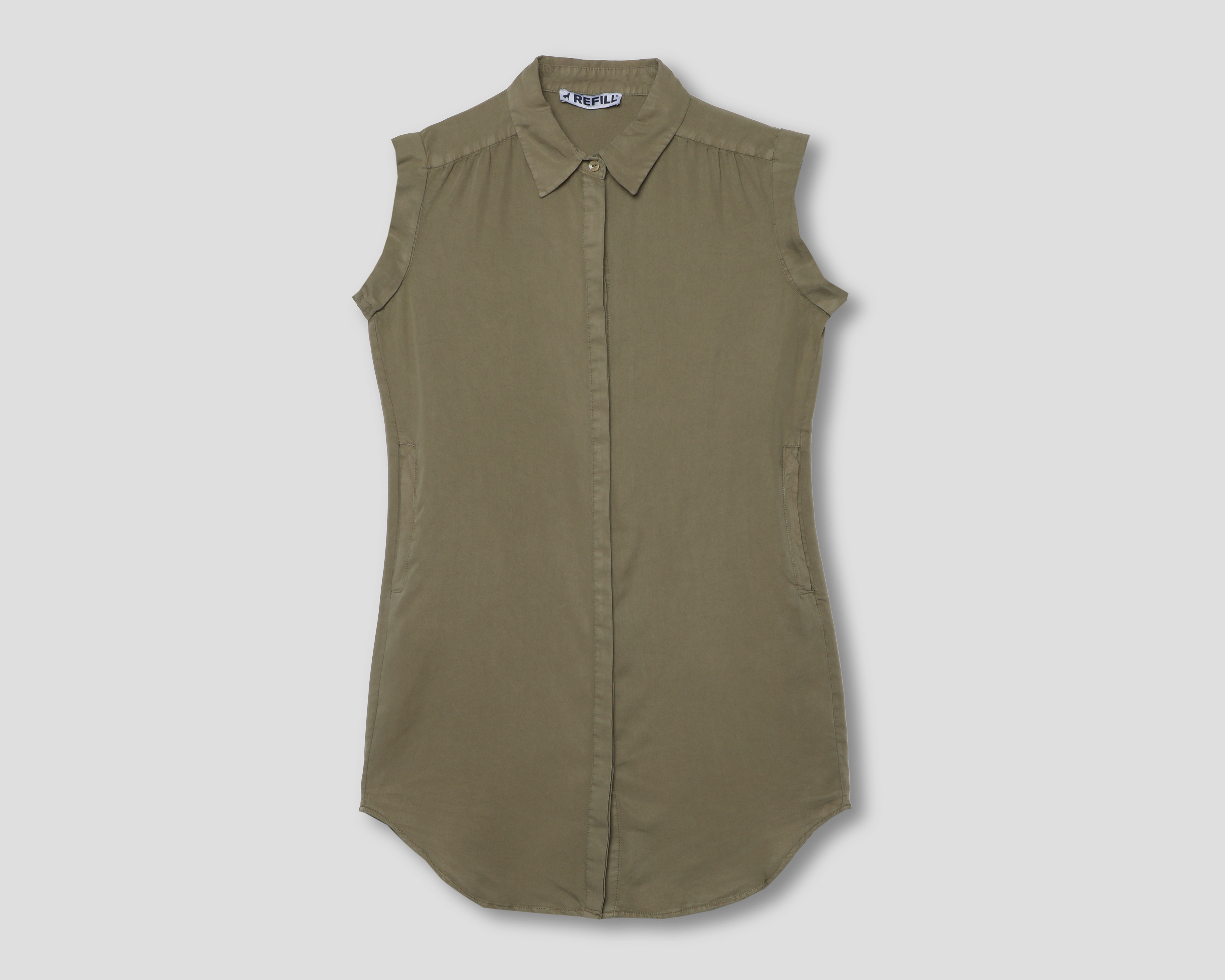 Vestido Casual Refill Corto Verde Olivo con Botones para Mujer