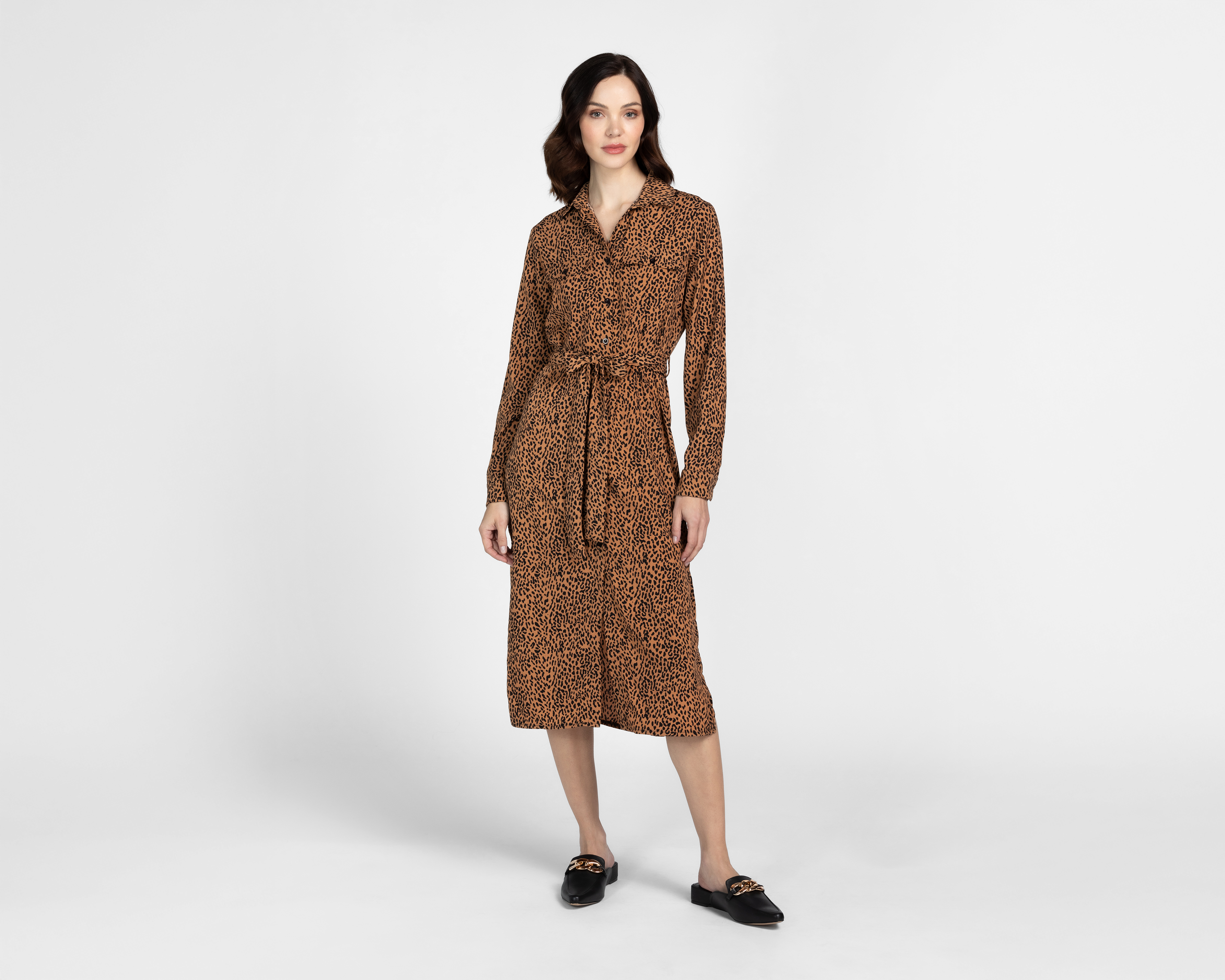 Foto 2 pulgar | Foto 1 | Vestido Casual Sahara Animal Print Manga Larga con Cinturón