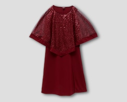 Vestido de Fiesta Sahara Tinto con Capa Midi para Mujer