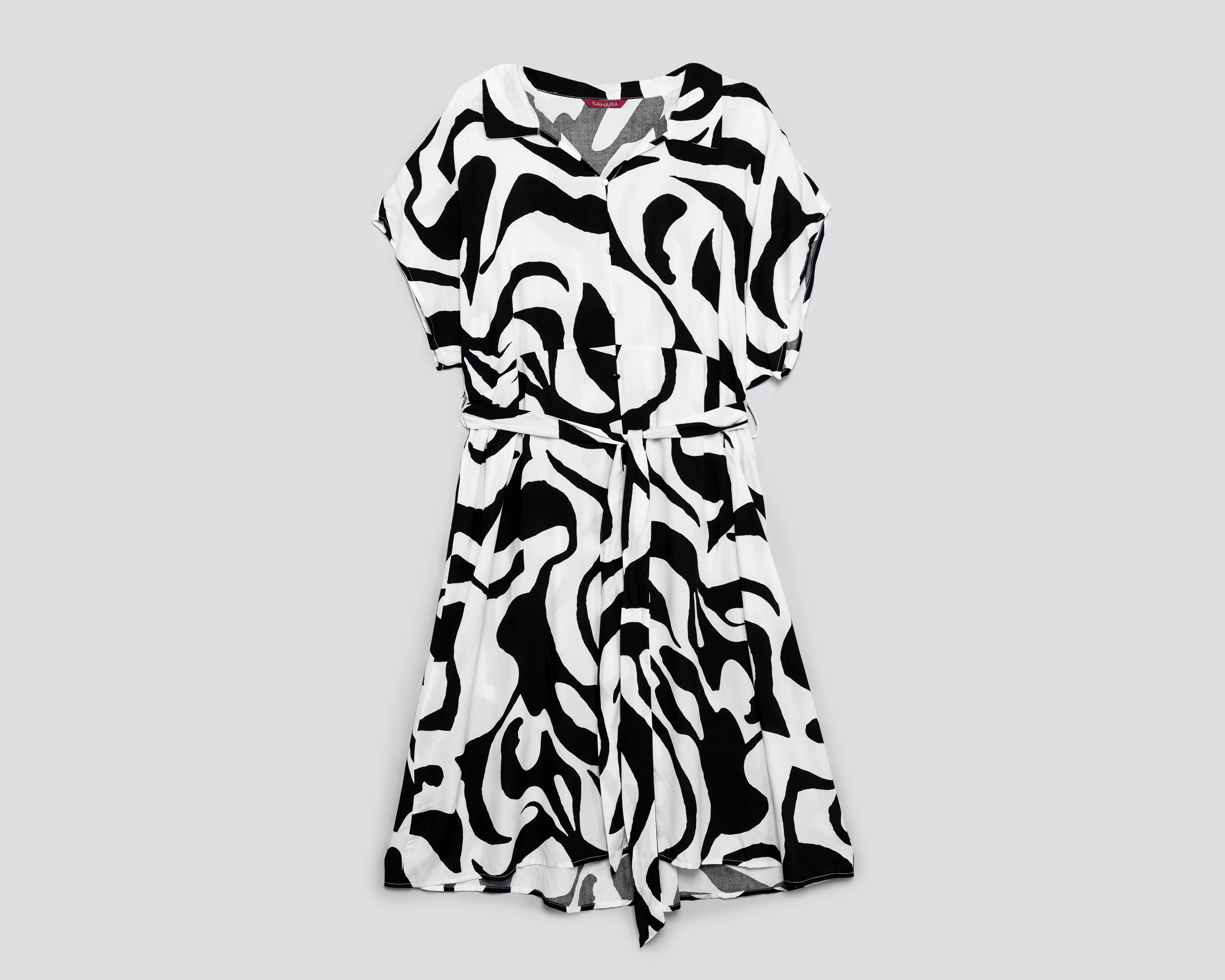 Vestido Casual Sahara Manga Corta Midi con Cinturón para Mujer