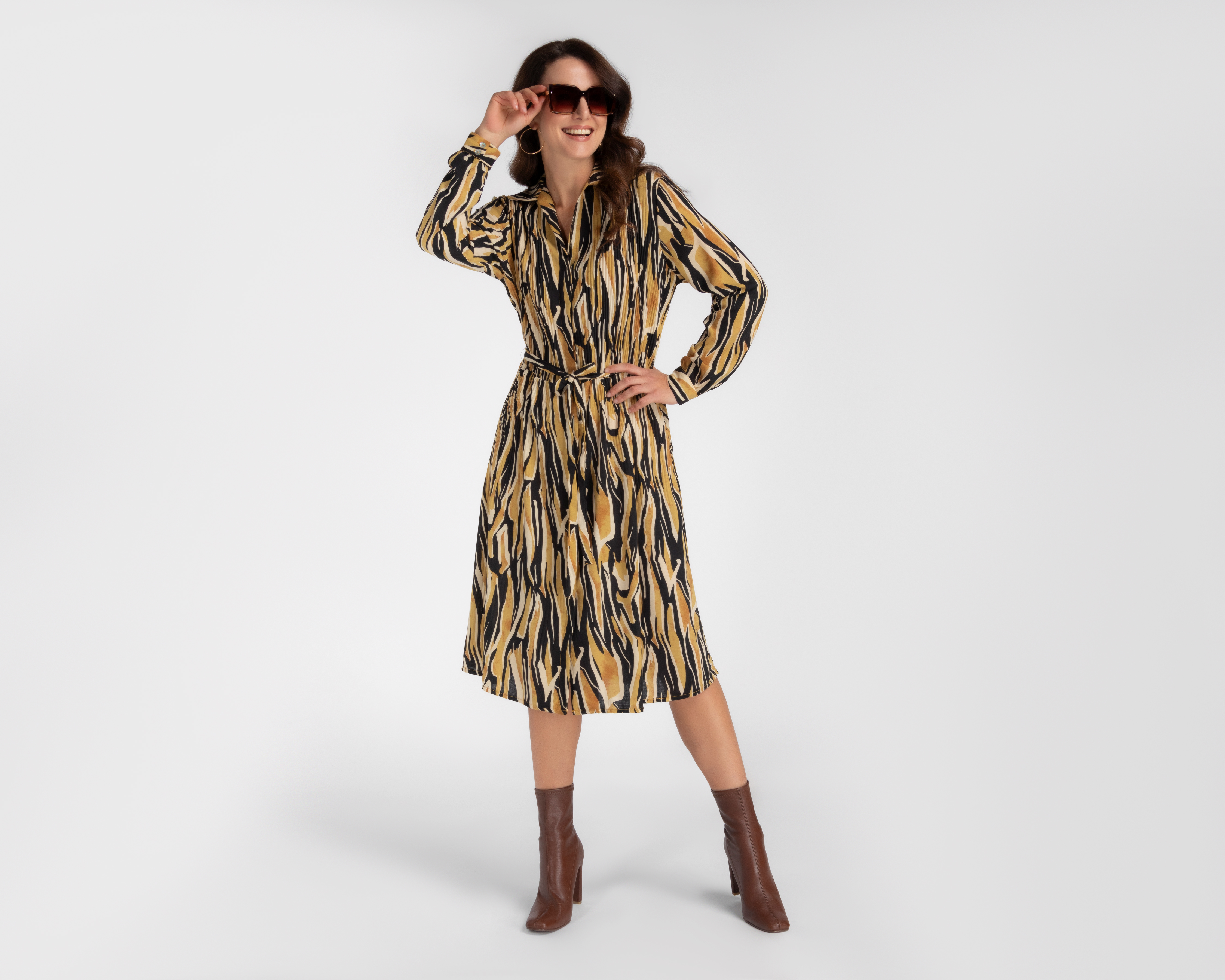 Foto 3 pulgar | Foto 2 | Vestido Casual Sahara Plisado Midi Manga Larga