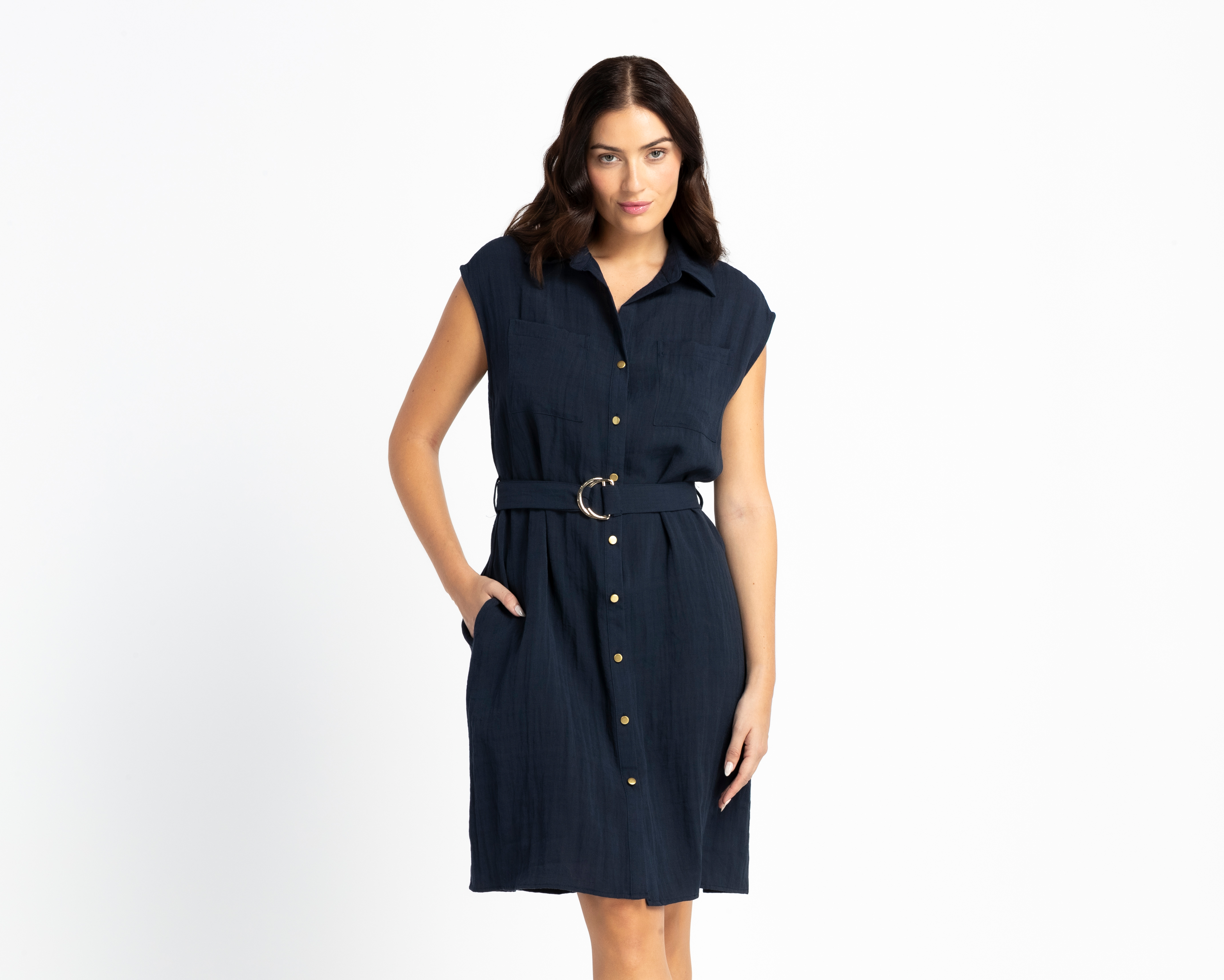 Vestido Casual Sahara Azul sin Mangas Midi para Mujer