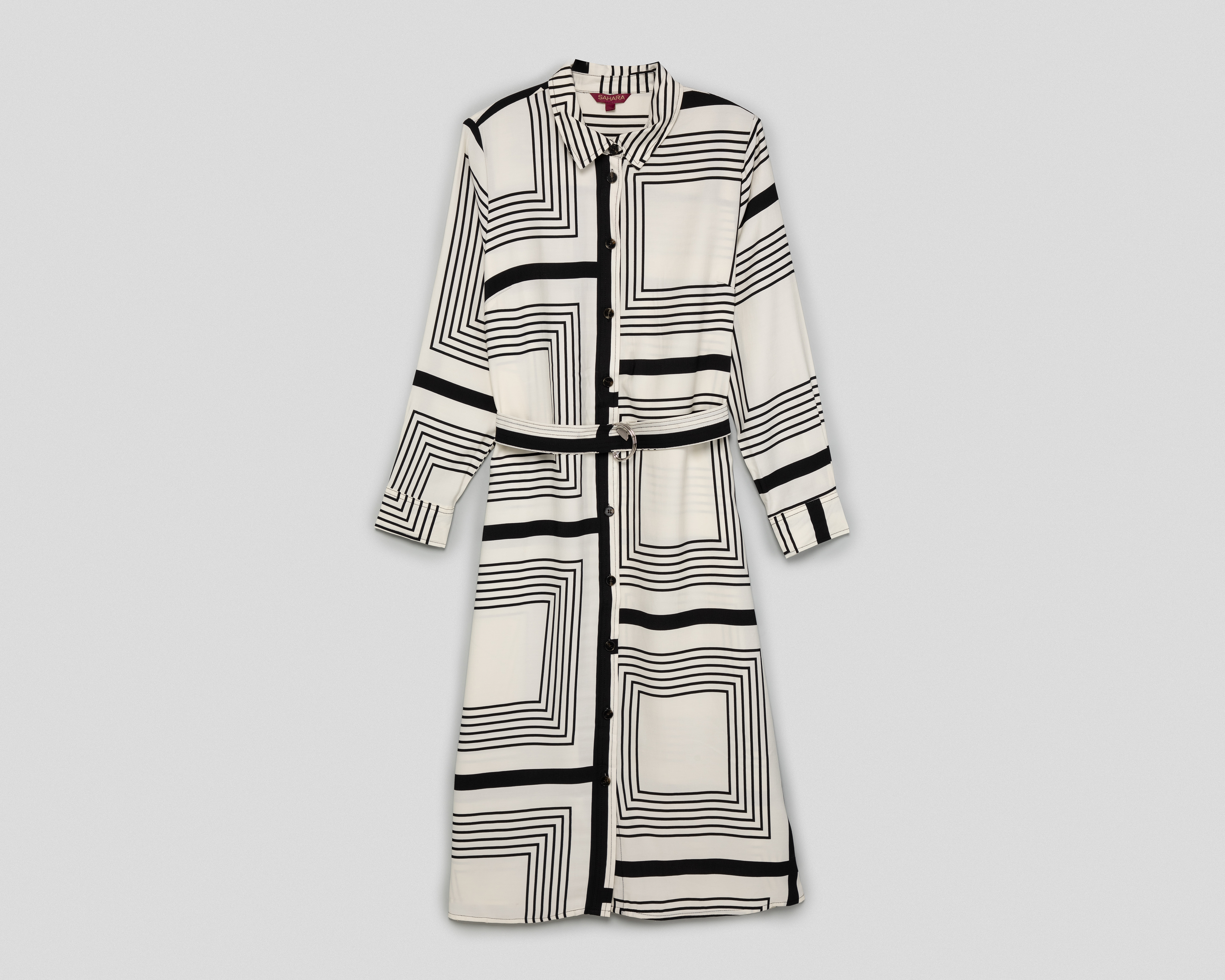 Vestido Casual Sahara Manga Larga Estampado con Botones para Mujer