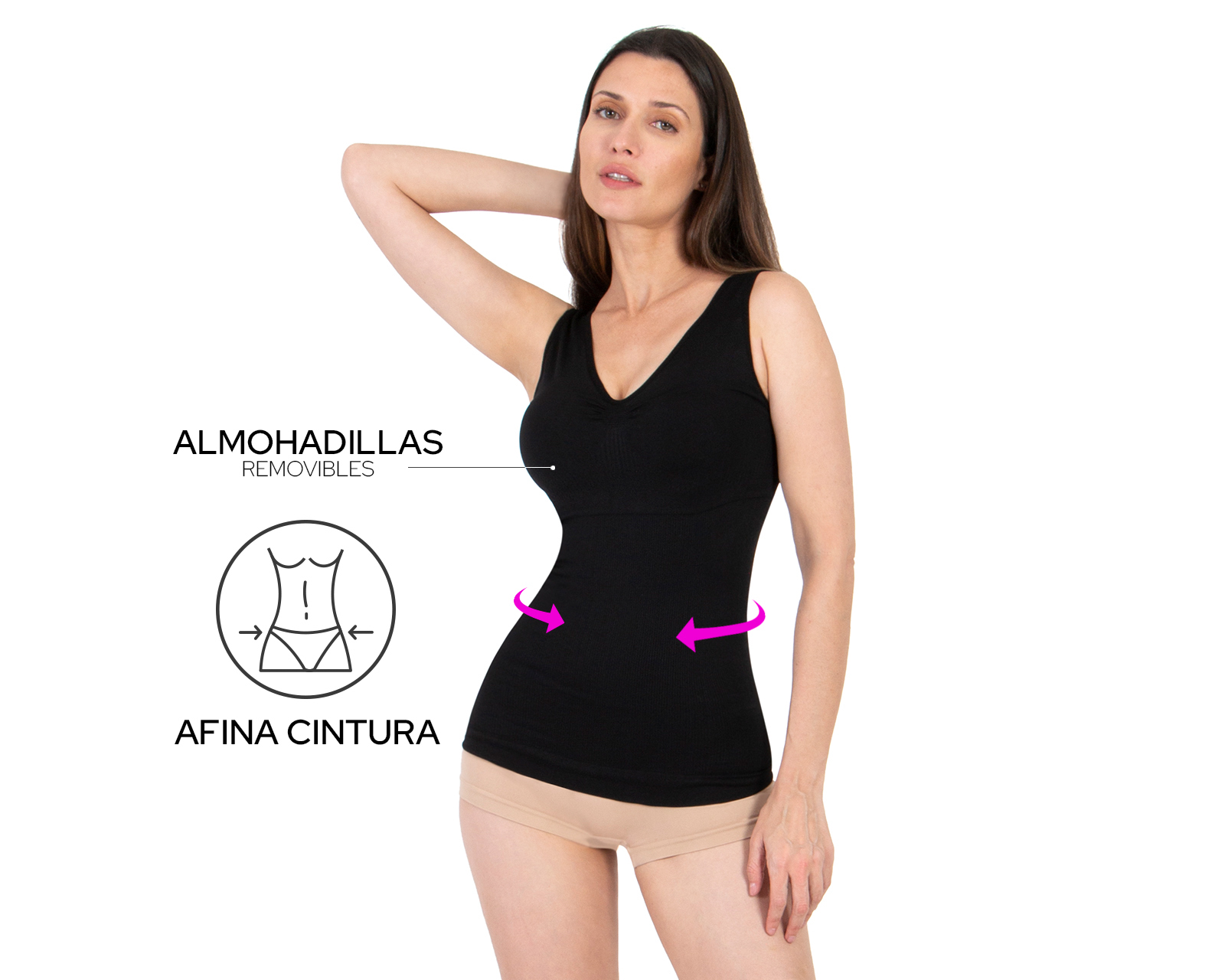 Foto 3 pulgar | Foto 2 | Camiseta Control Shape & Care Mediana Compresión Negra para Mujer
