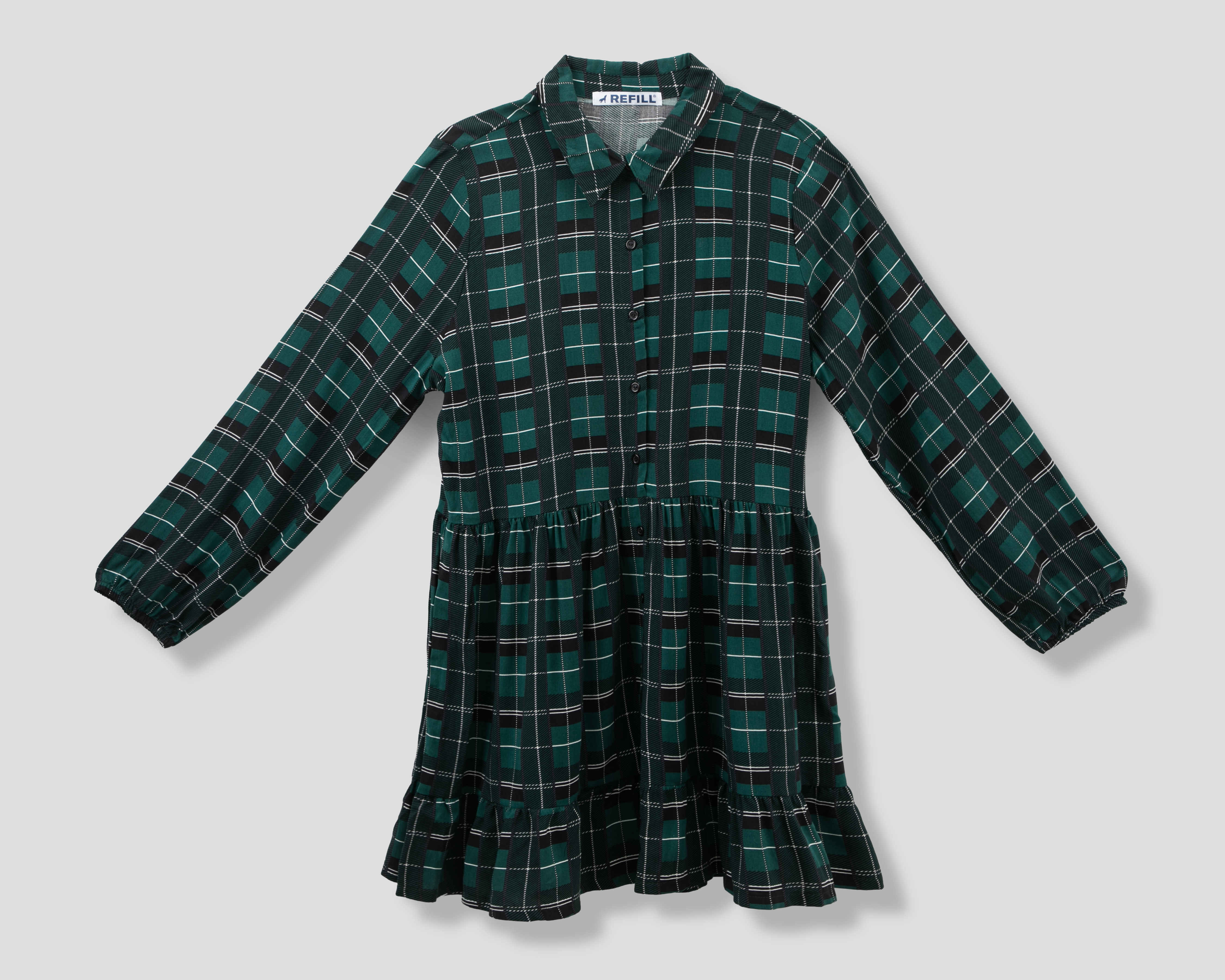 Vestido Casual Refill Corto Verde a Cuadros para Mujer
