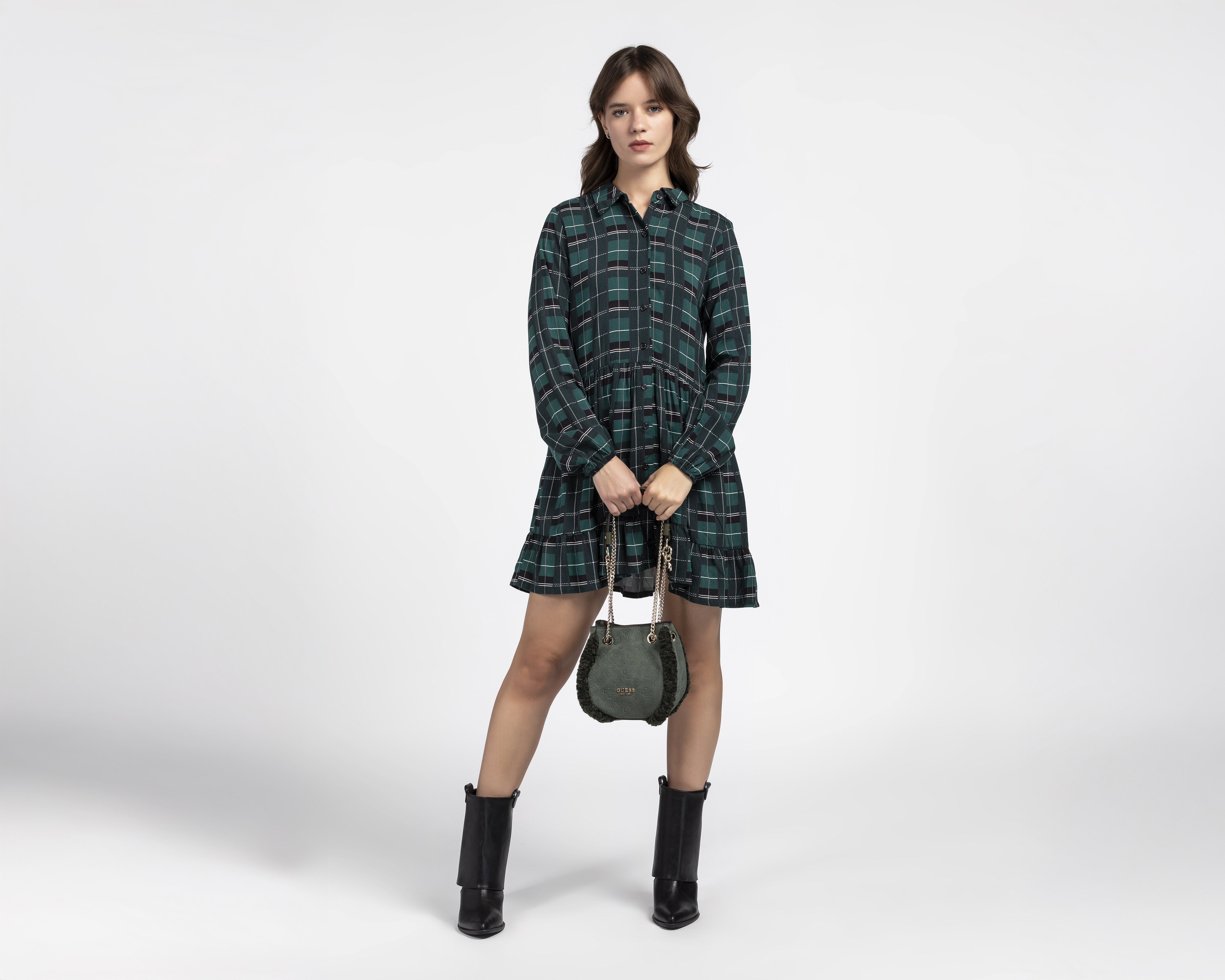 Foto 2 | Foto 2 | Vestido Casual Refill Corto Verde a Cuadros para Mujer