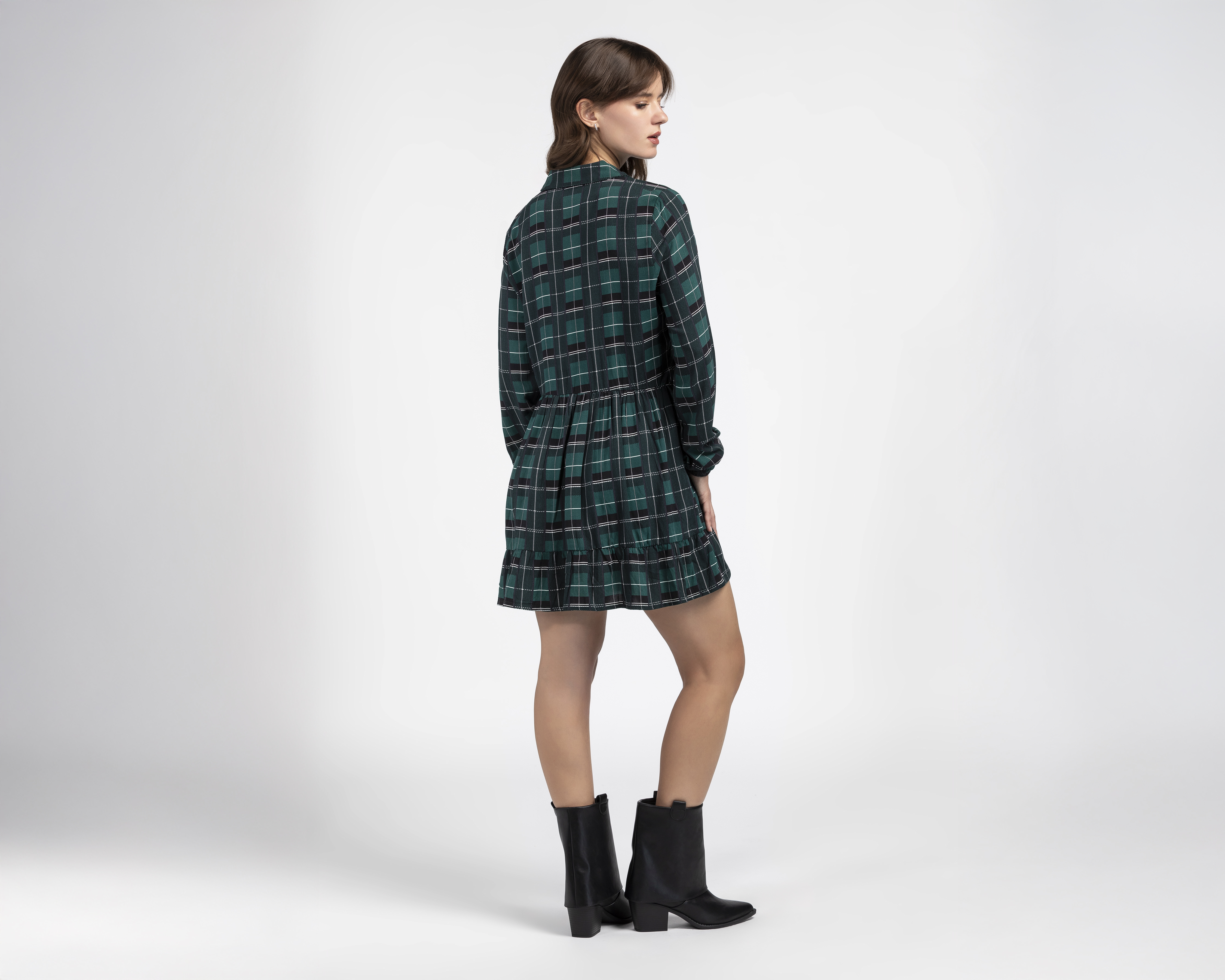 Foto 4 pulgar | Foto 3 | Vestido Casual Refill Corto Verde a Cuadros para Mujer