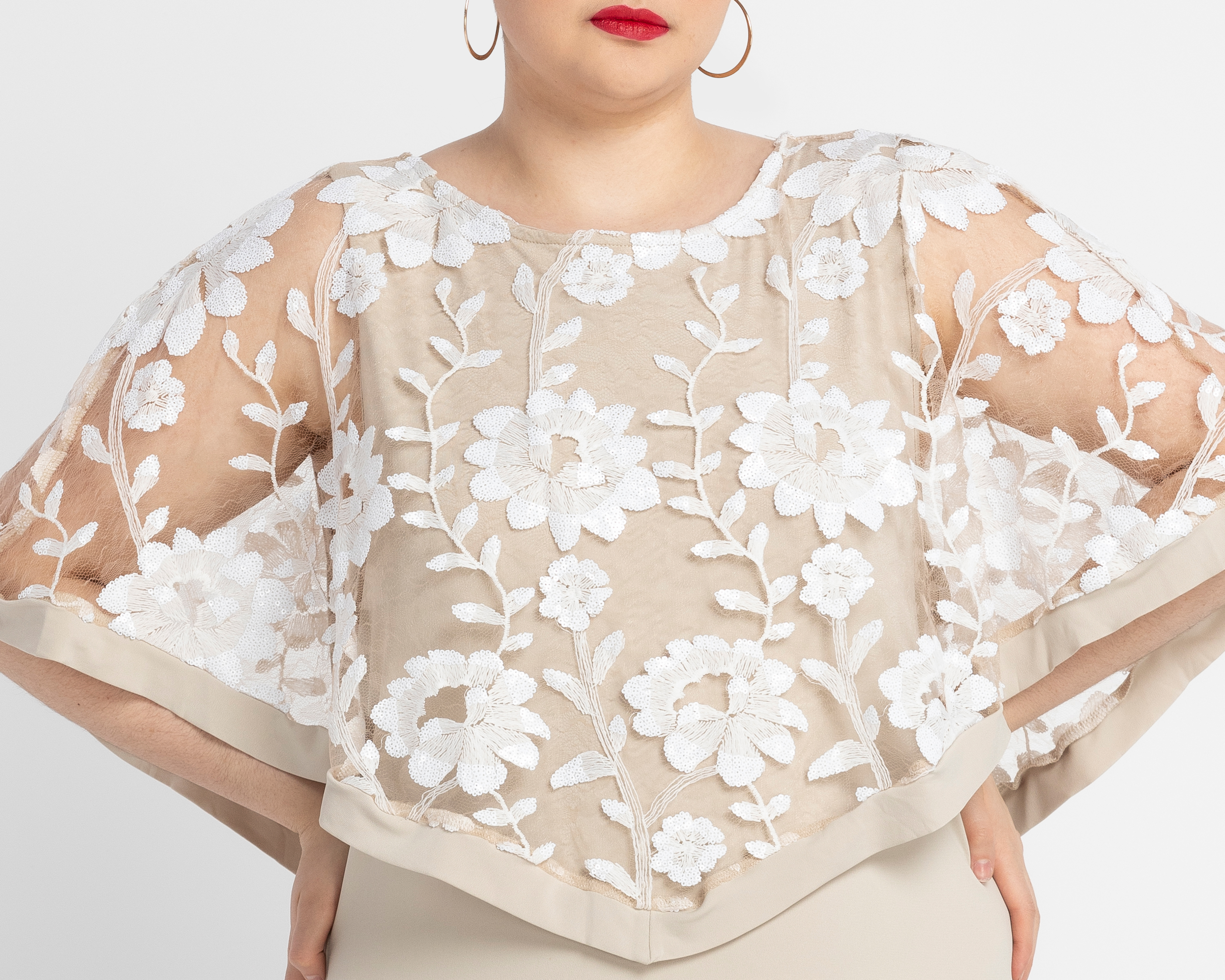 Foto 4 | Foto 4 | Vestido de Fiesta Sahara Beige con Capa Midi para Mujer