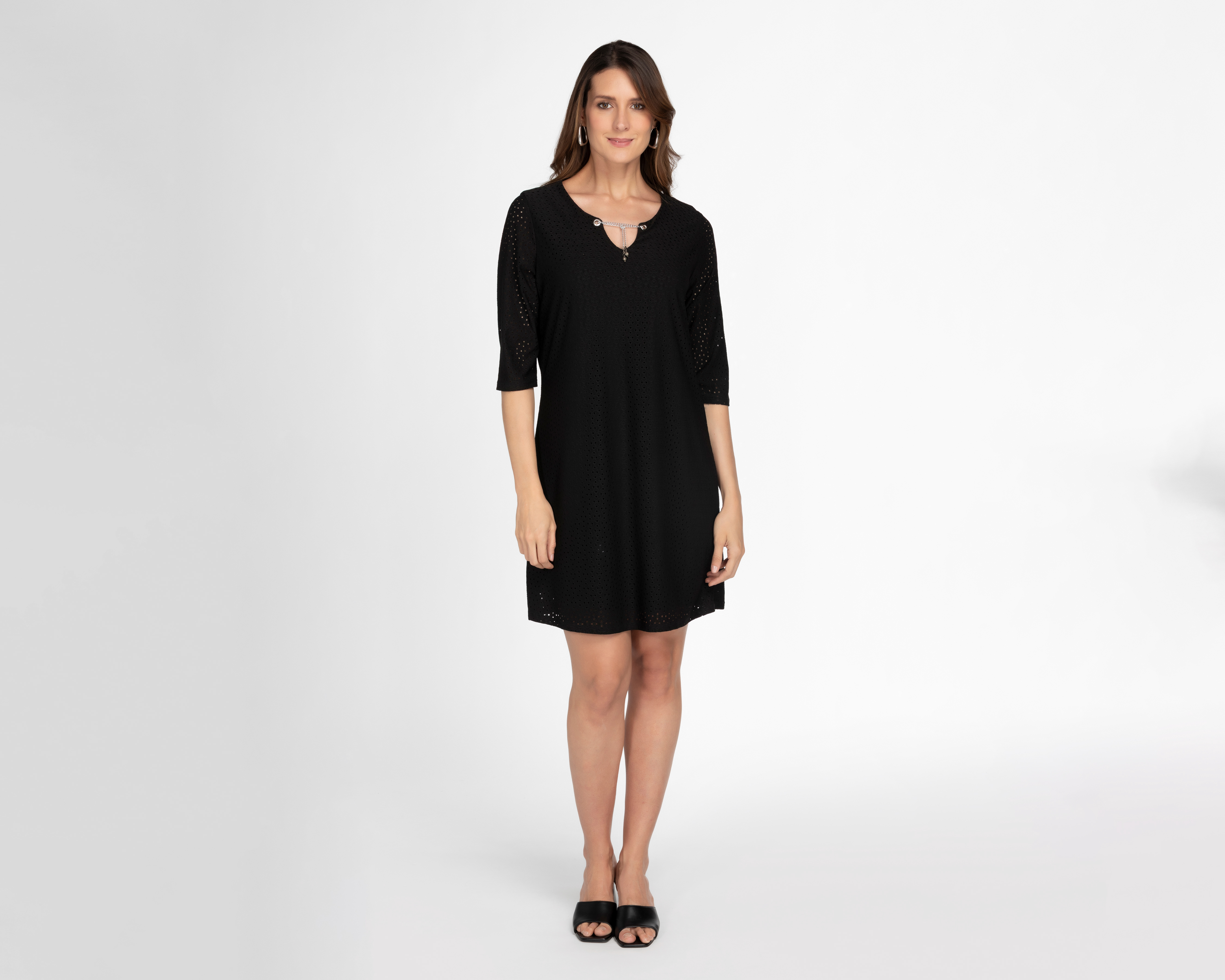 Vestido Casual Sahara Negro Escote V con Collar