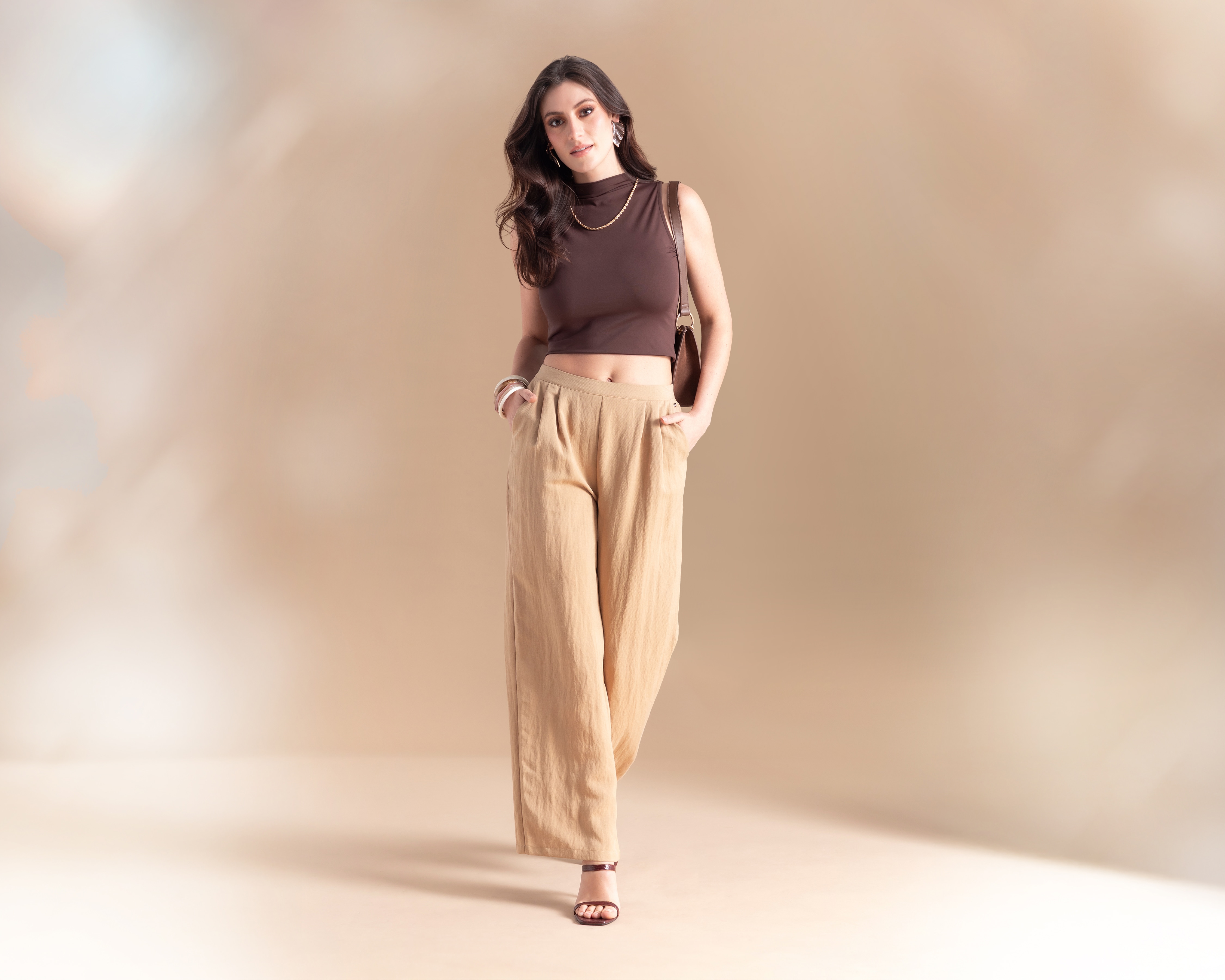 Pantalón Ancho Jennifer Lopez Caqui para Mujer