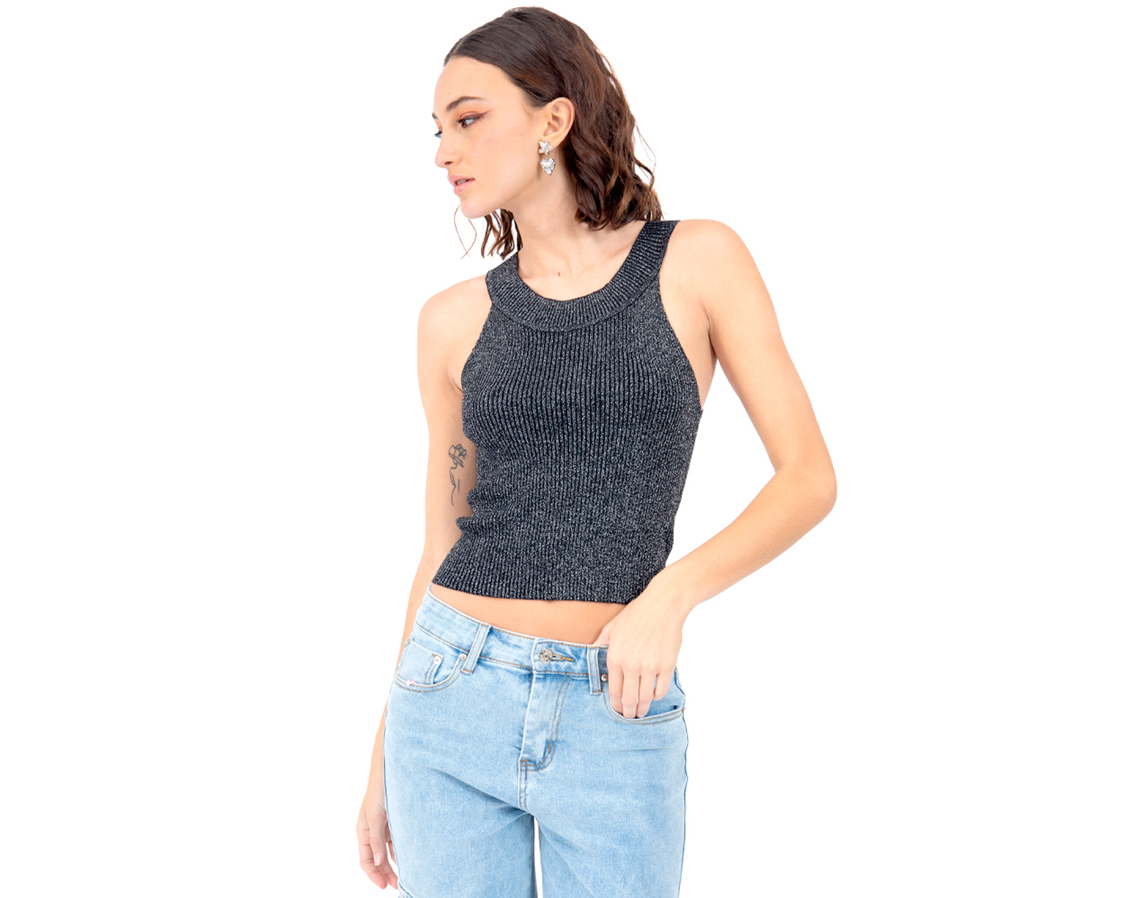 Top Crop Forever 21 Plateado para Mujer