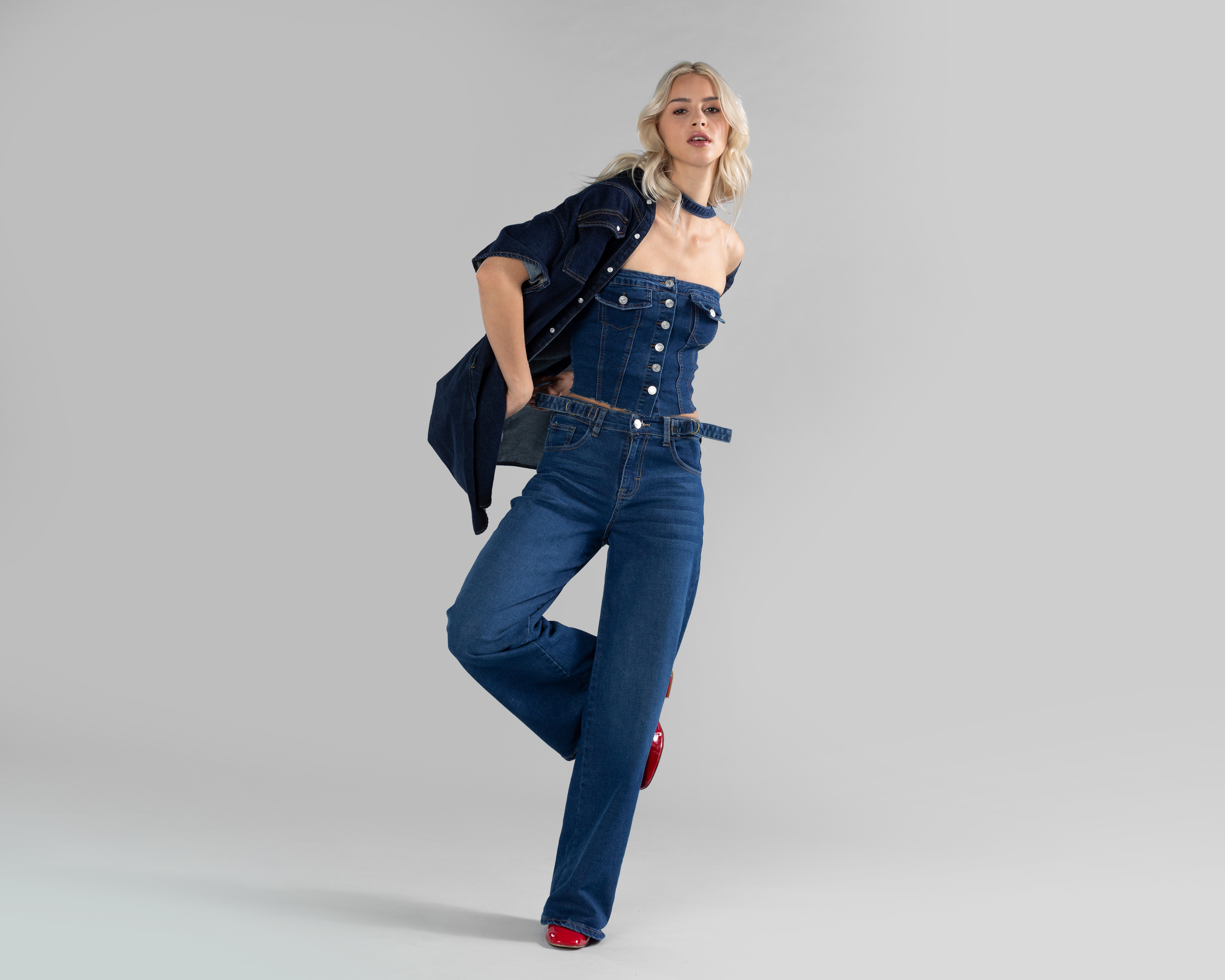 Crop Top Strona de Mezclilla para Mujer