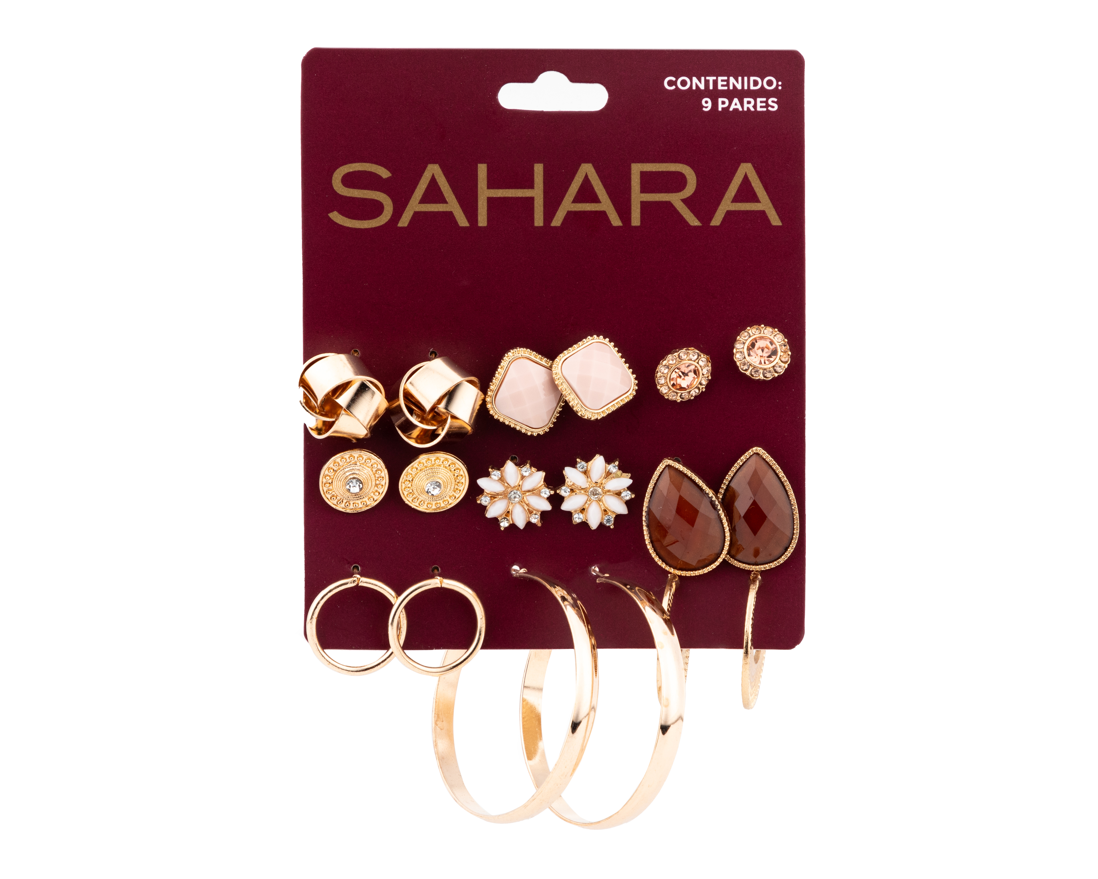 Aretes y Arracadas de Metal Sahara 9 Pares