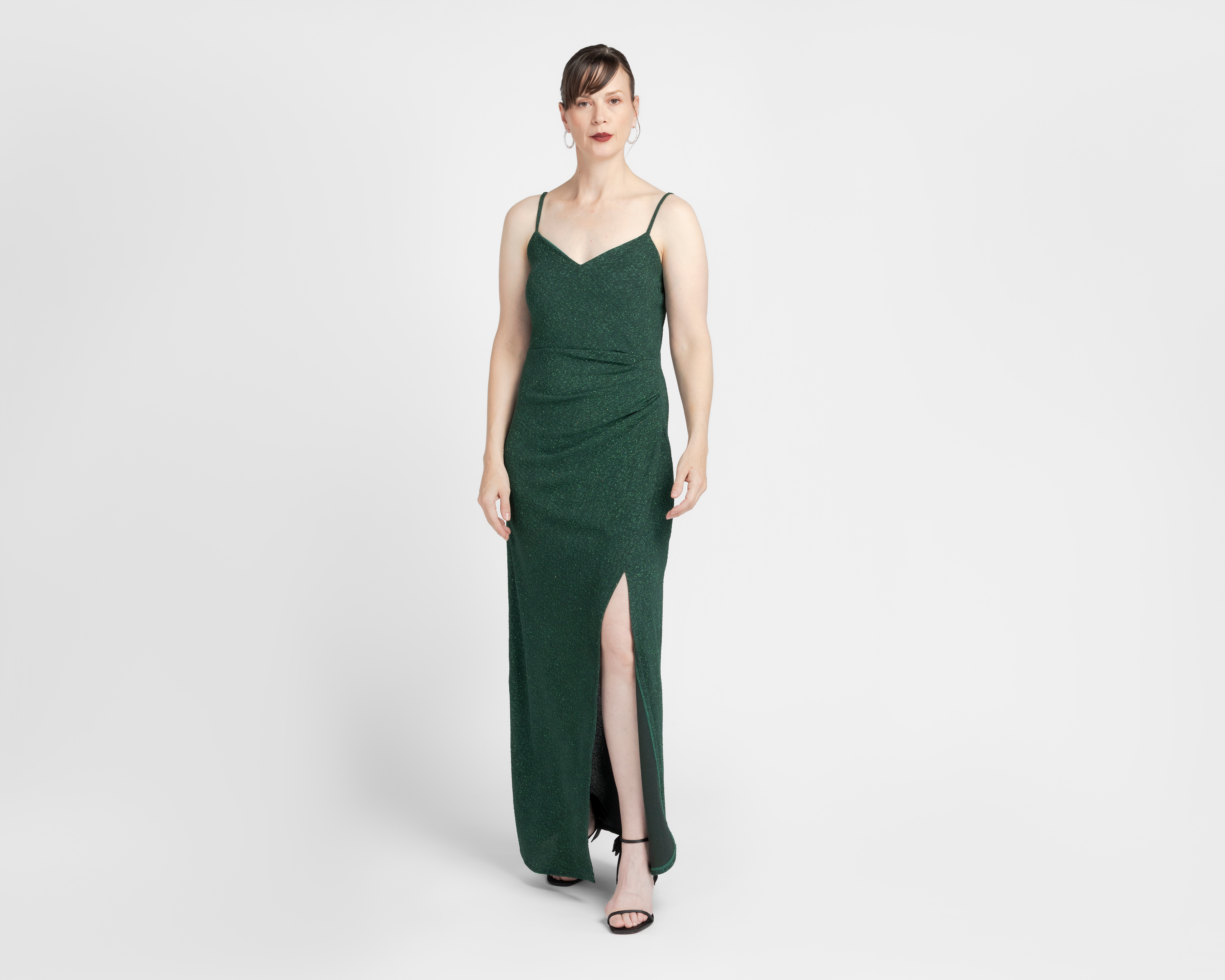 Vestido de Fiesta Sahara Verde de Tirantes con Brillos para Mujer