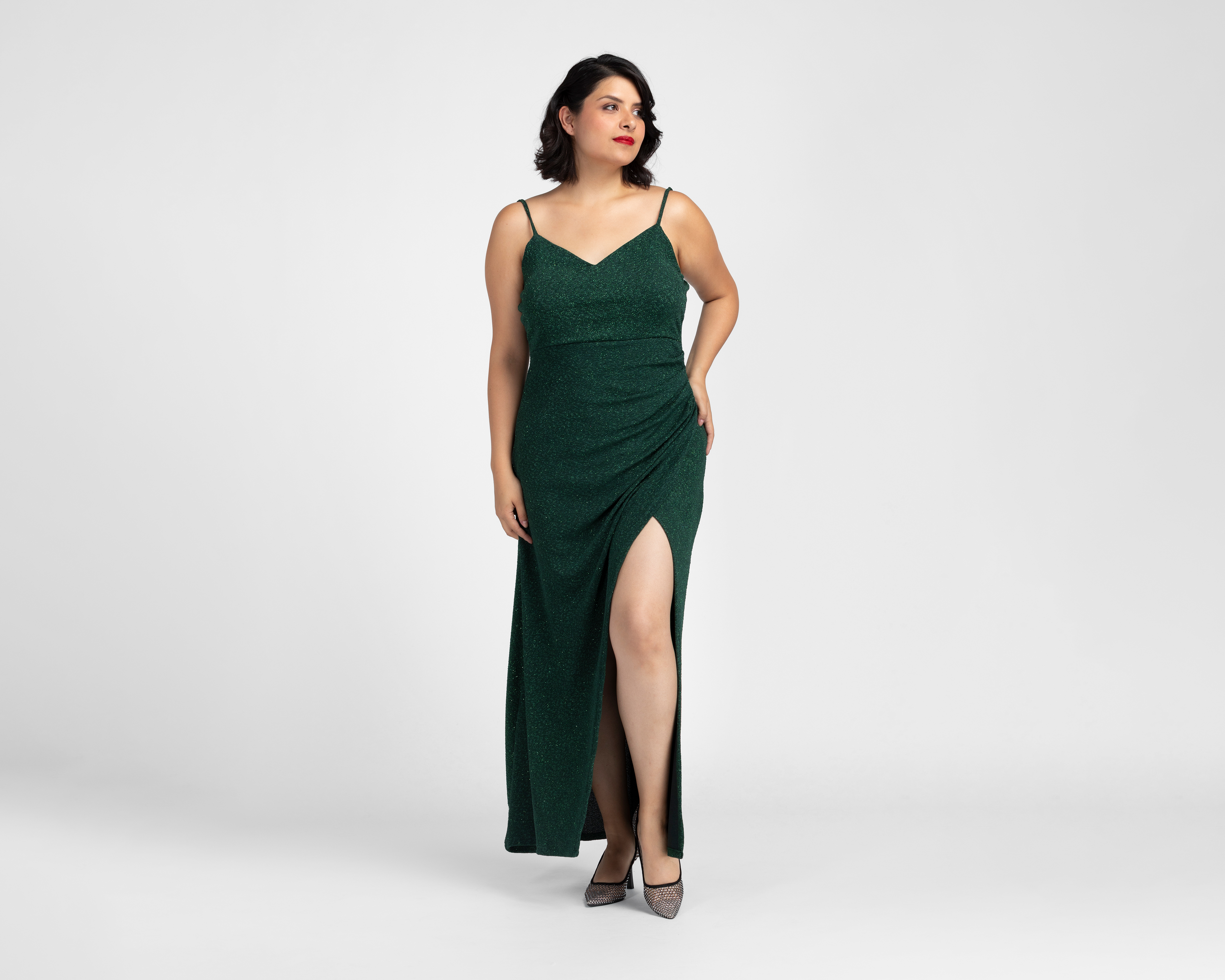 Foto 5 pulgar | Foto 4 | Vestido de Fiesta Sahara Verde de Tirantes con Brillos para Mujer