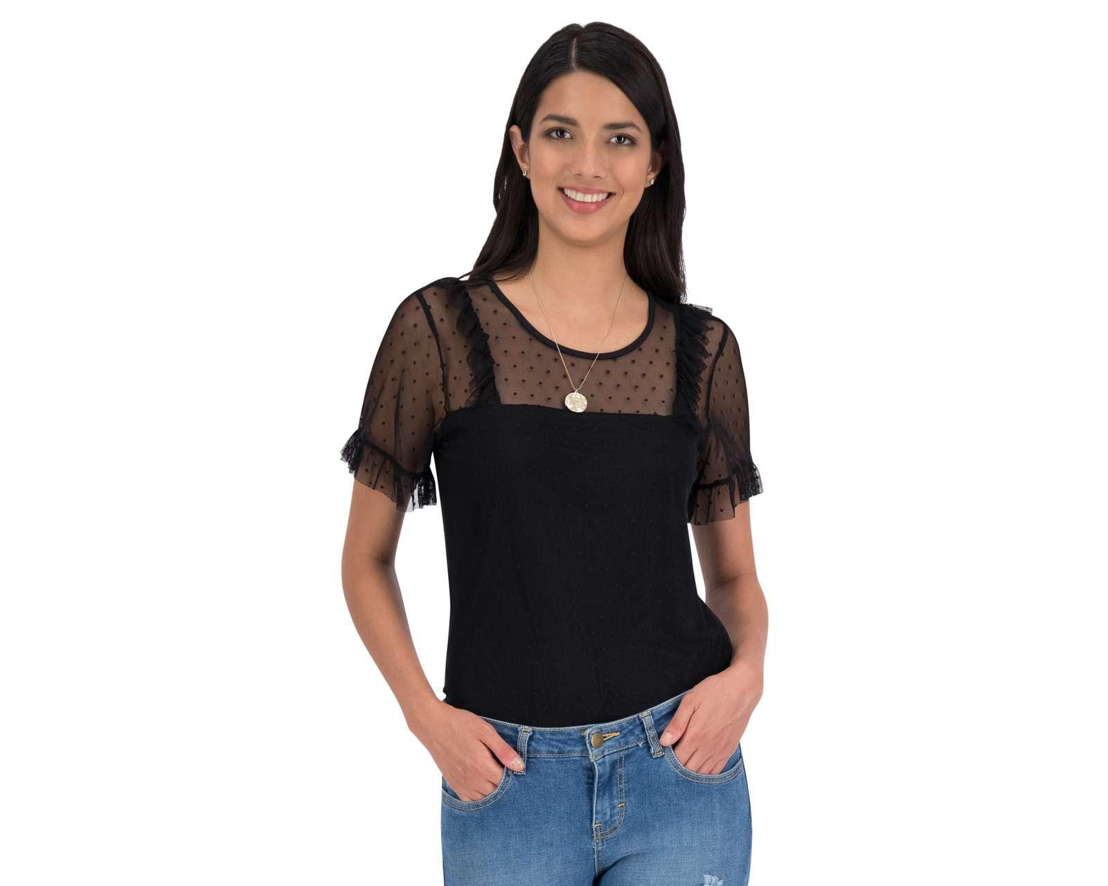 Blusa Negra Manga Corta marca 18 Forever para Mujer