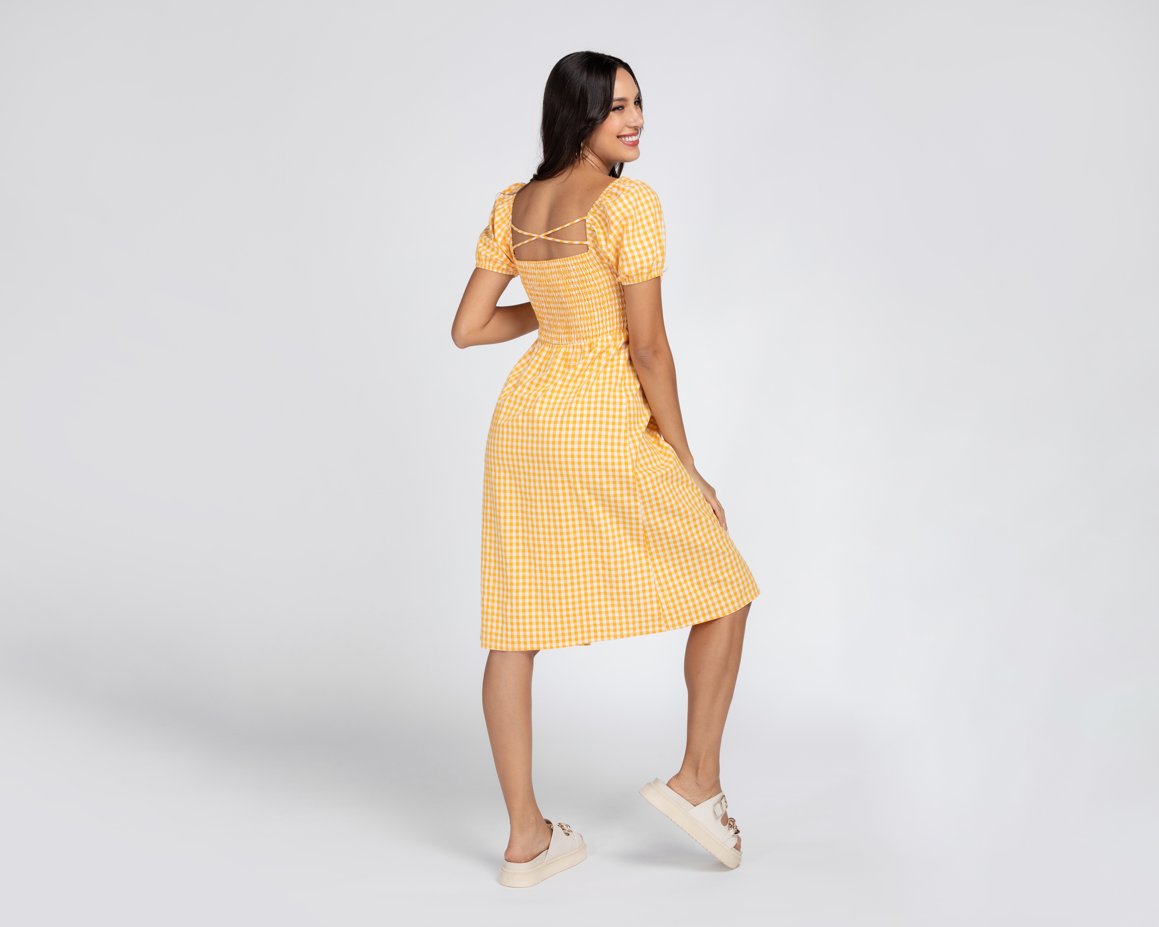 Foto 5 pulgar | Foto 4 | Vestido Sahara Casual Manga Corta a Cuadros