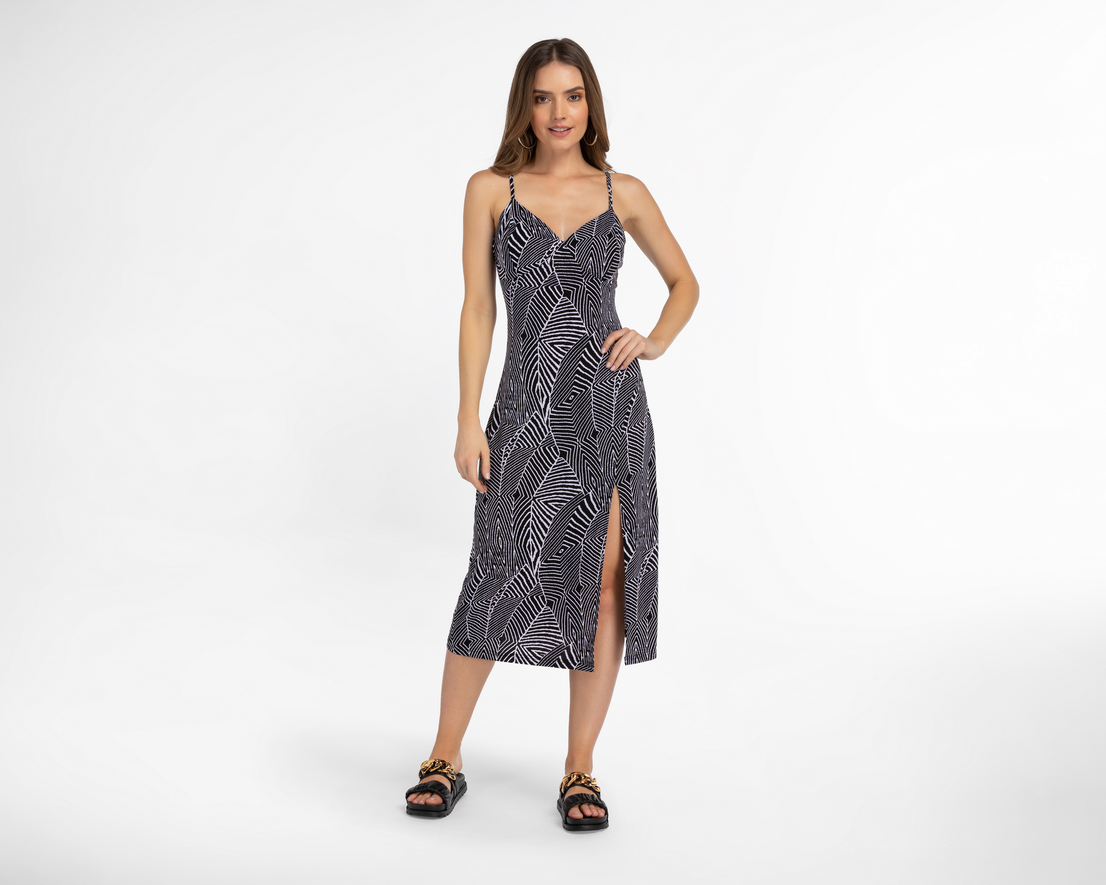 Foto 2 pulgar | Foto 1 | Vestido Jennifer Lopez Casual Midi con Abertura