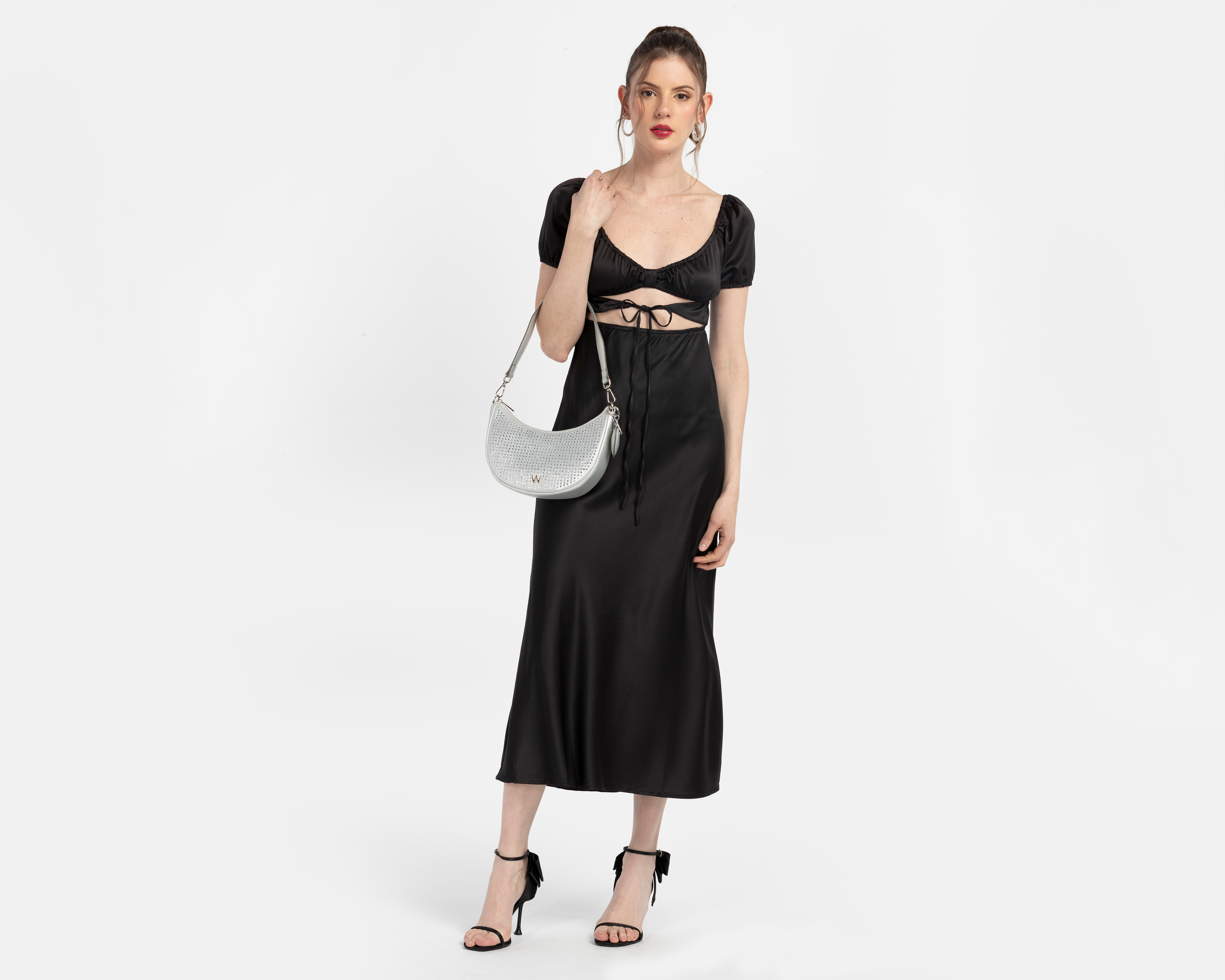 Foto 3 pulgar | Foto 2 | Vestido de Fiesta Jennifer Lopez Negro Manga Corta