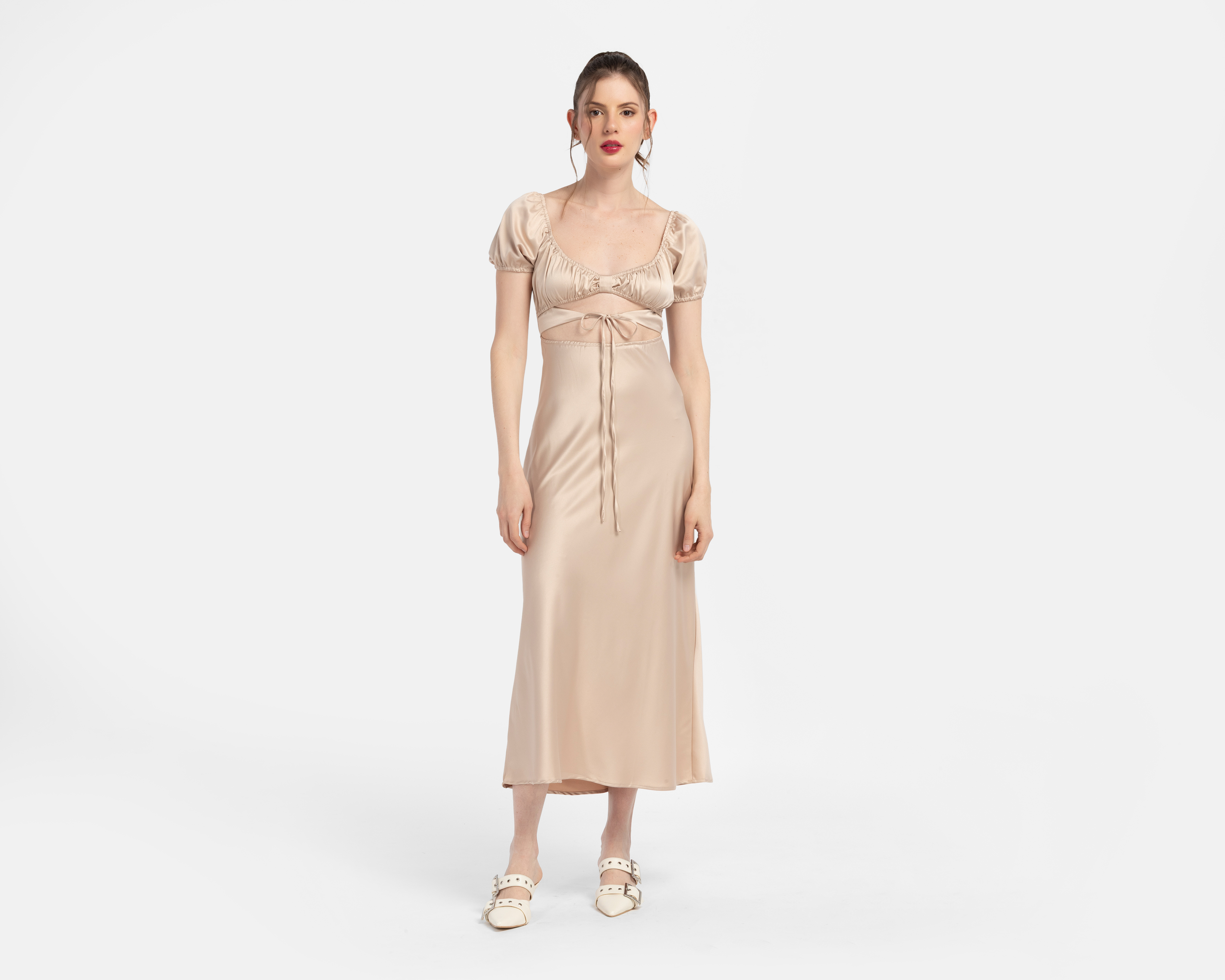 Foto 2 pulgar | Foto 1 | Vestido de Fiesta Jennifer Lopez Manga Corta Arena para Mujer