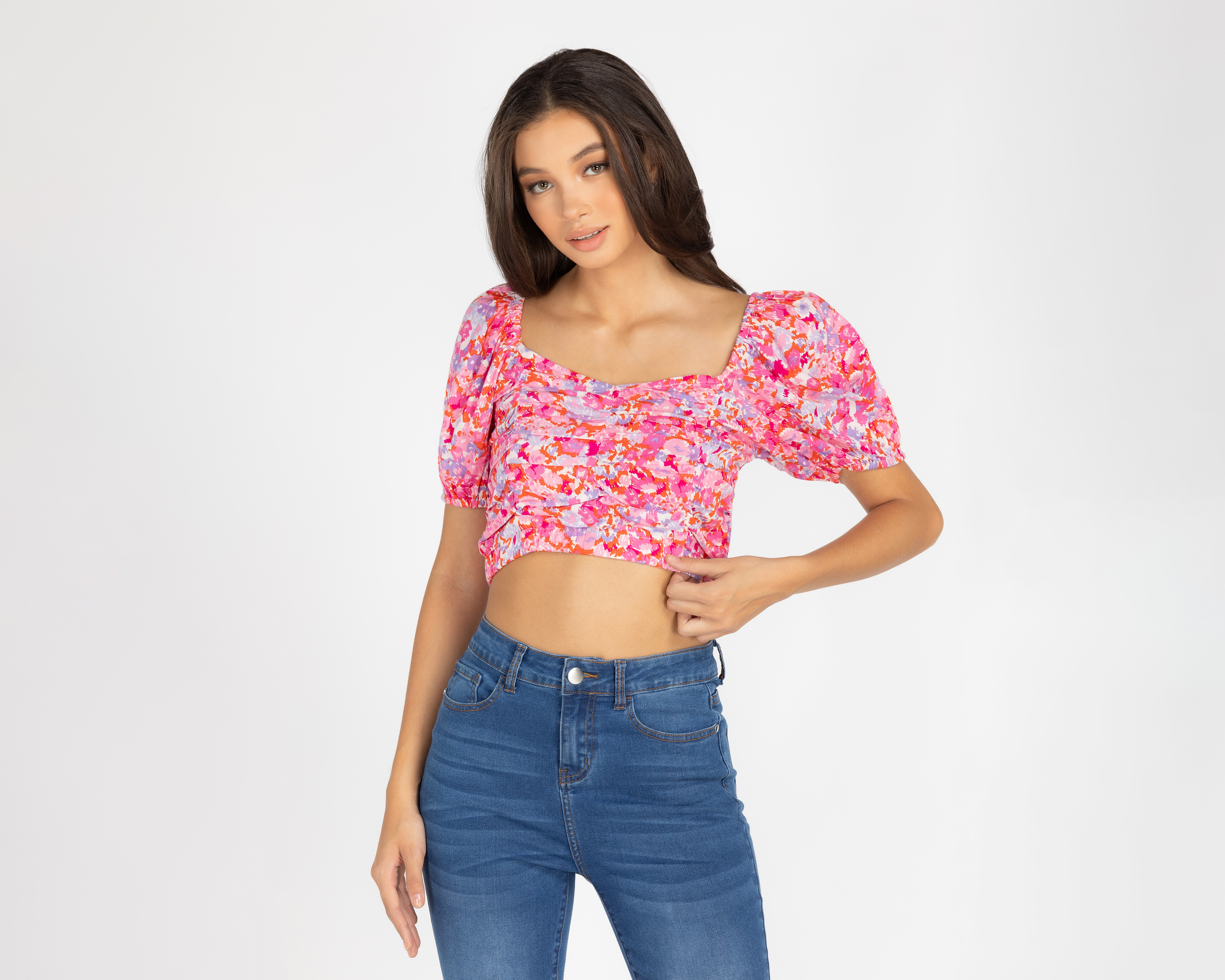 Foto 1 | Foto 1 | Crop Top 18 Forever Floreado con Manga Corta