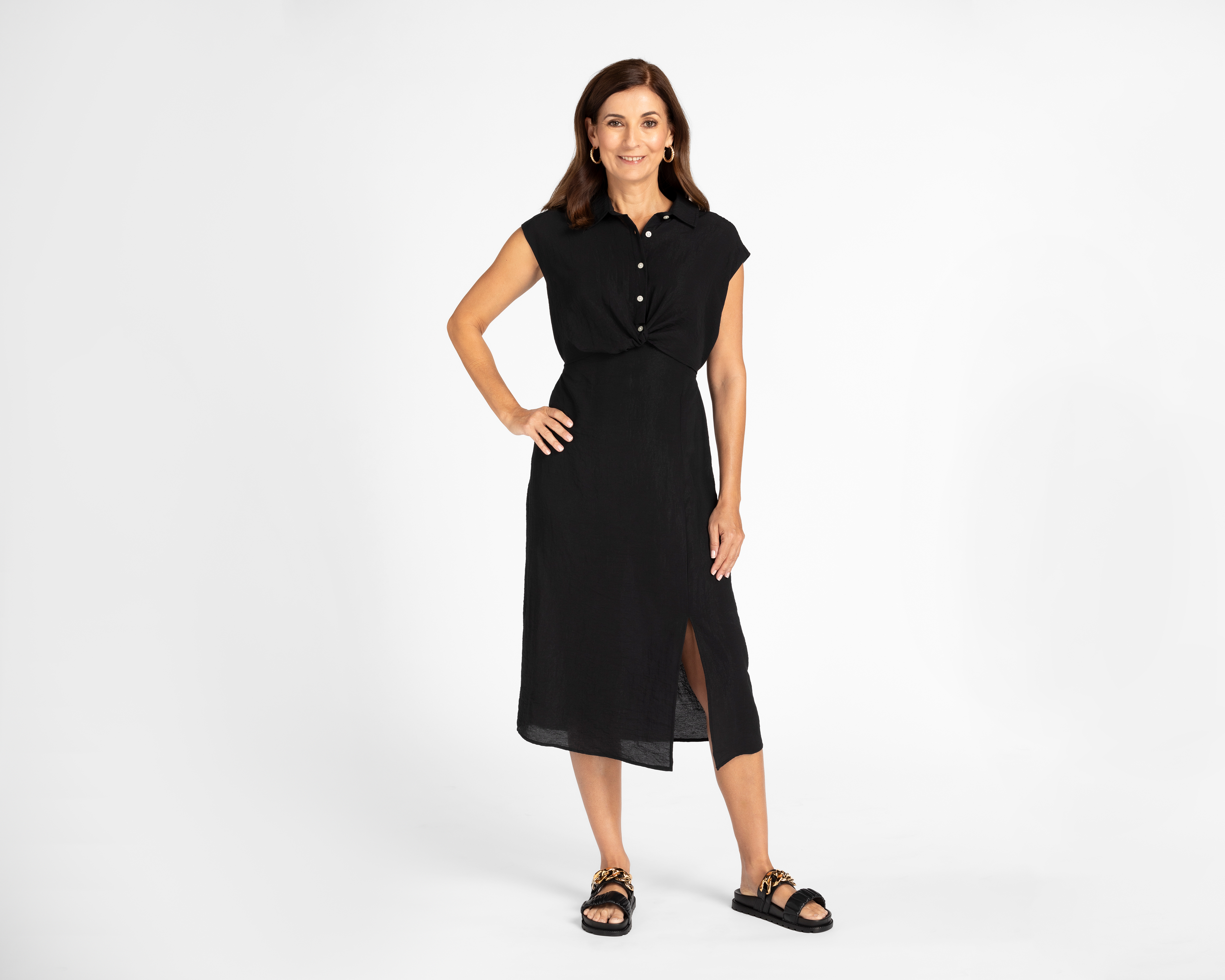 Vestido Sahara Casual con Botones Abertura en Pierna