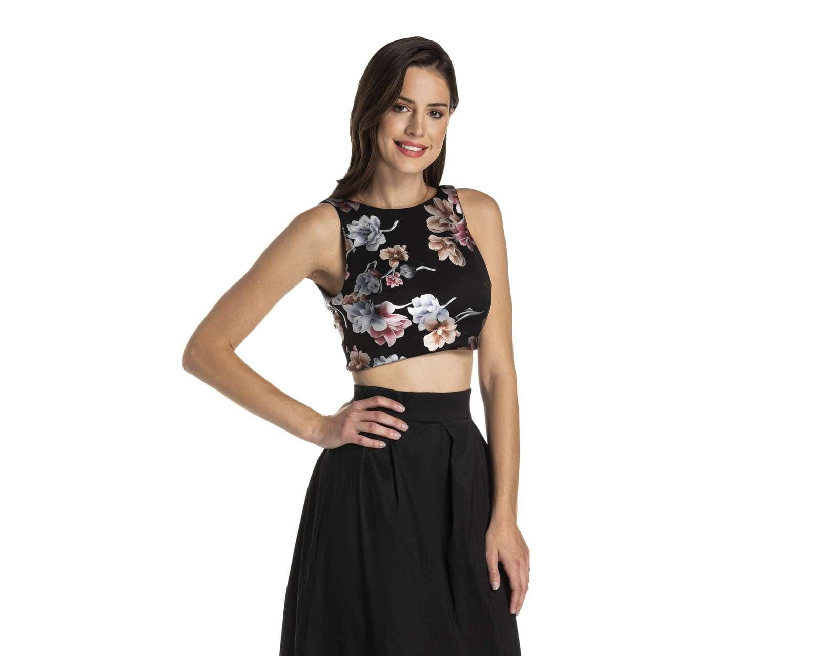 Vestido Sahara de Fiesta Negro con Estampado Floral