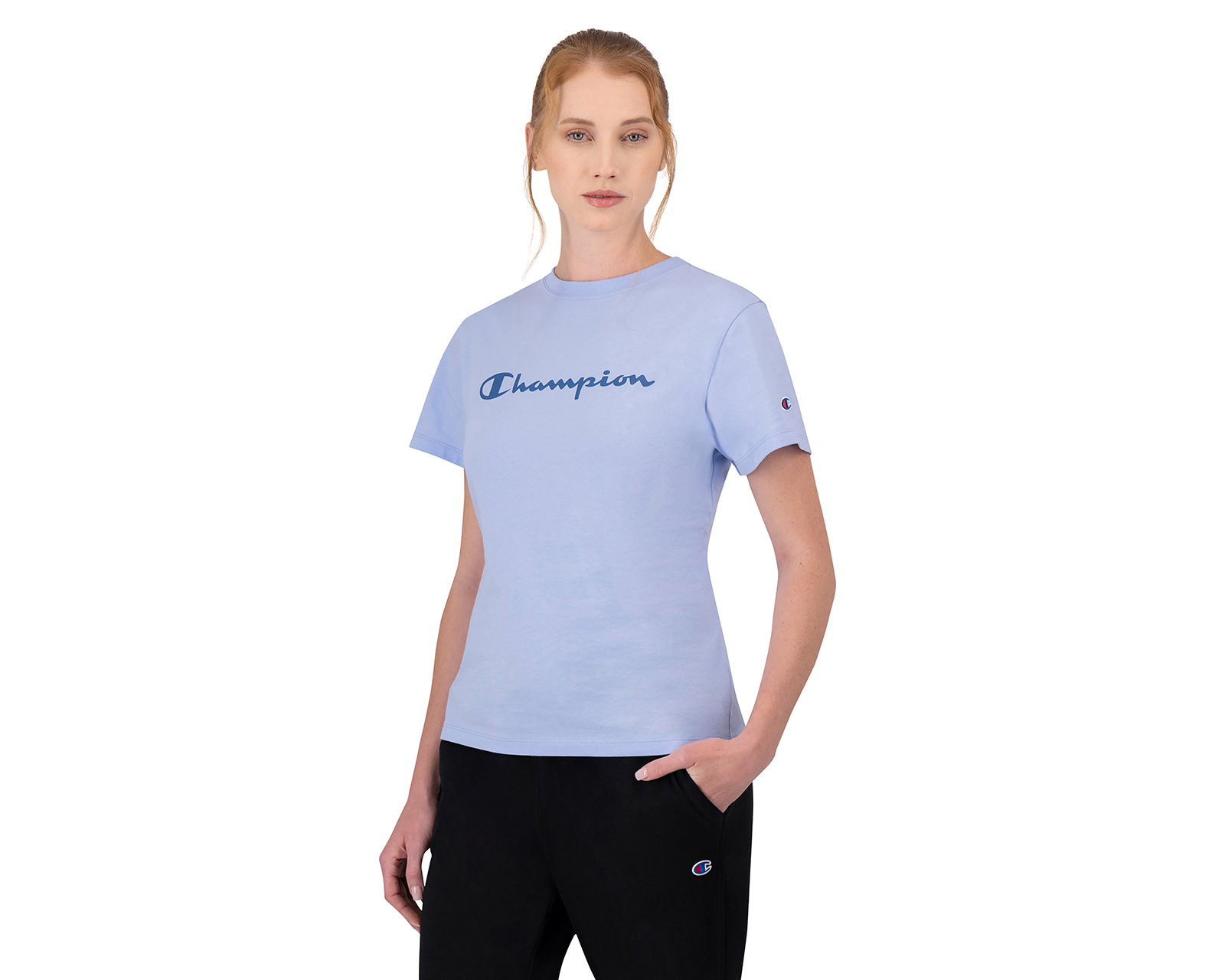 Foto 2 pulgar | Foto 1 | Playera Deportiva Champion Script para Mujer