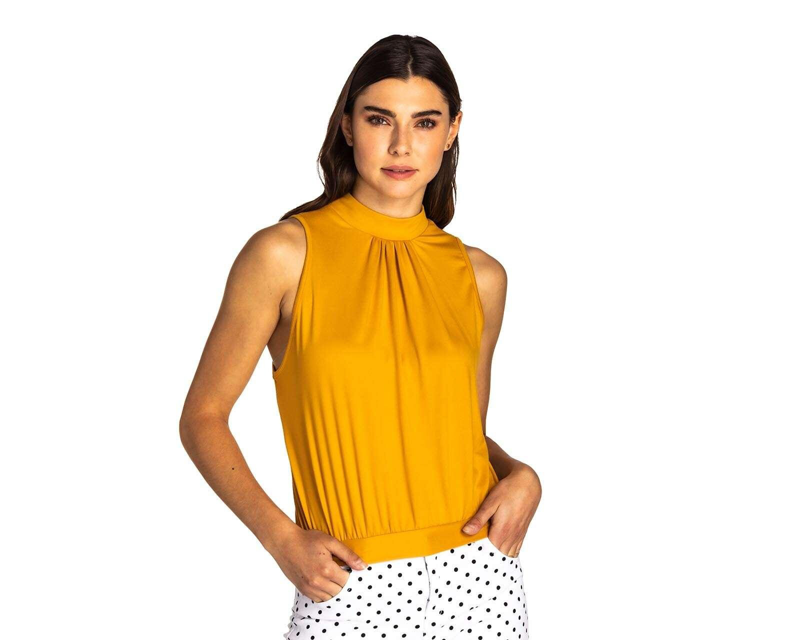 Playera Thinner Amarilla Plizada