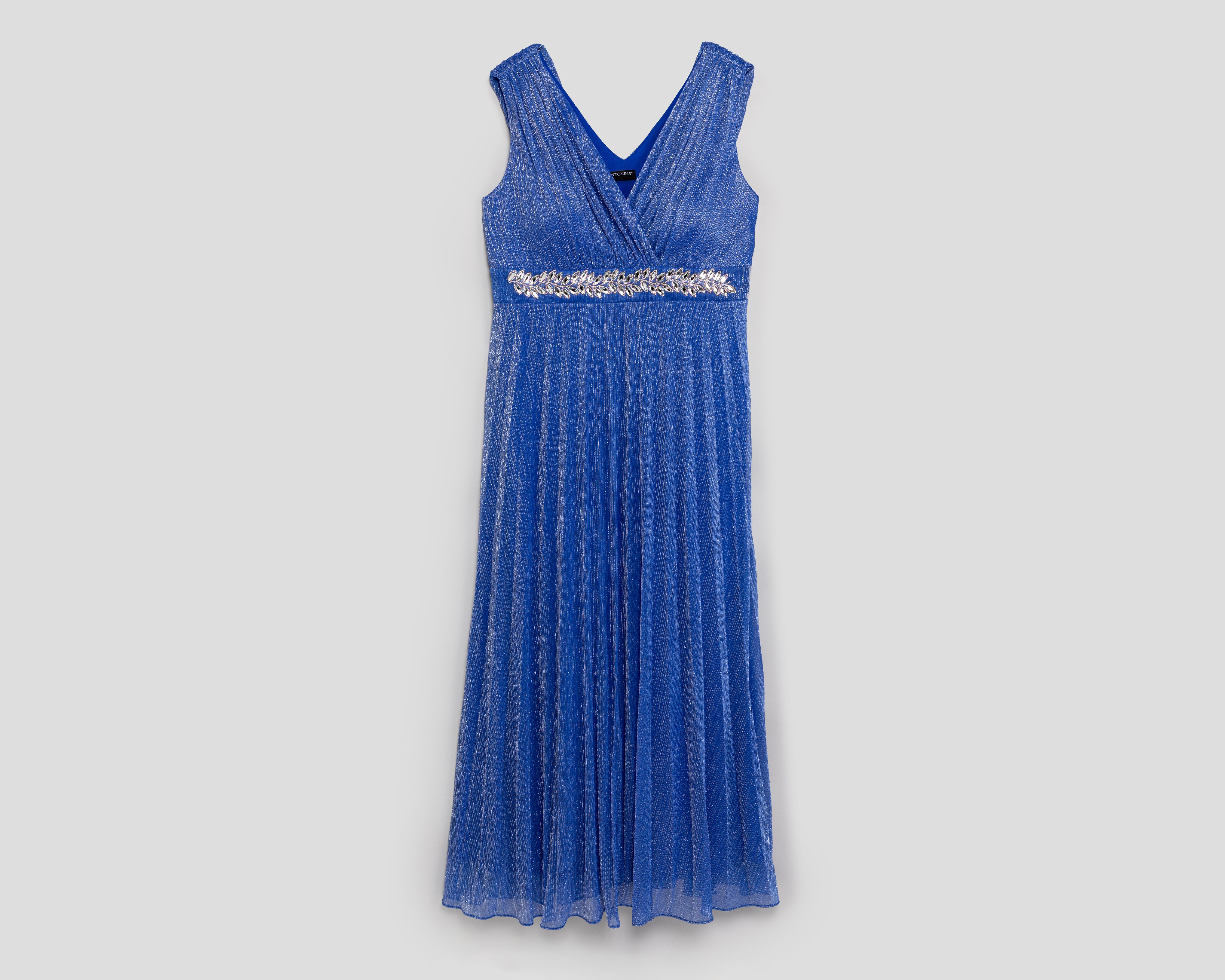 Foto 2 pulgar | Foto 1 | Vestido de Fiesta Antonina Azul Escote V con Pedrería