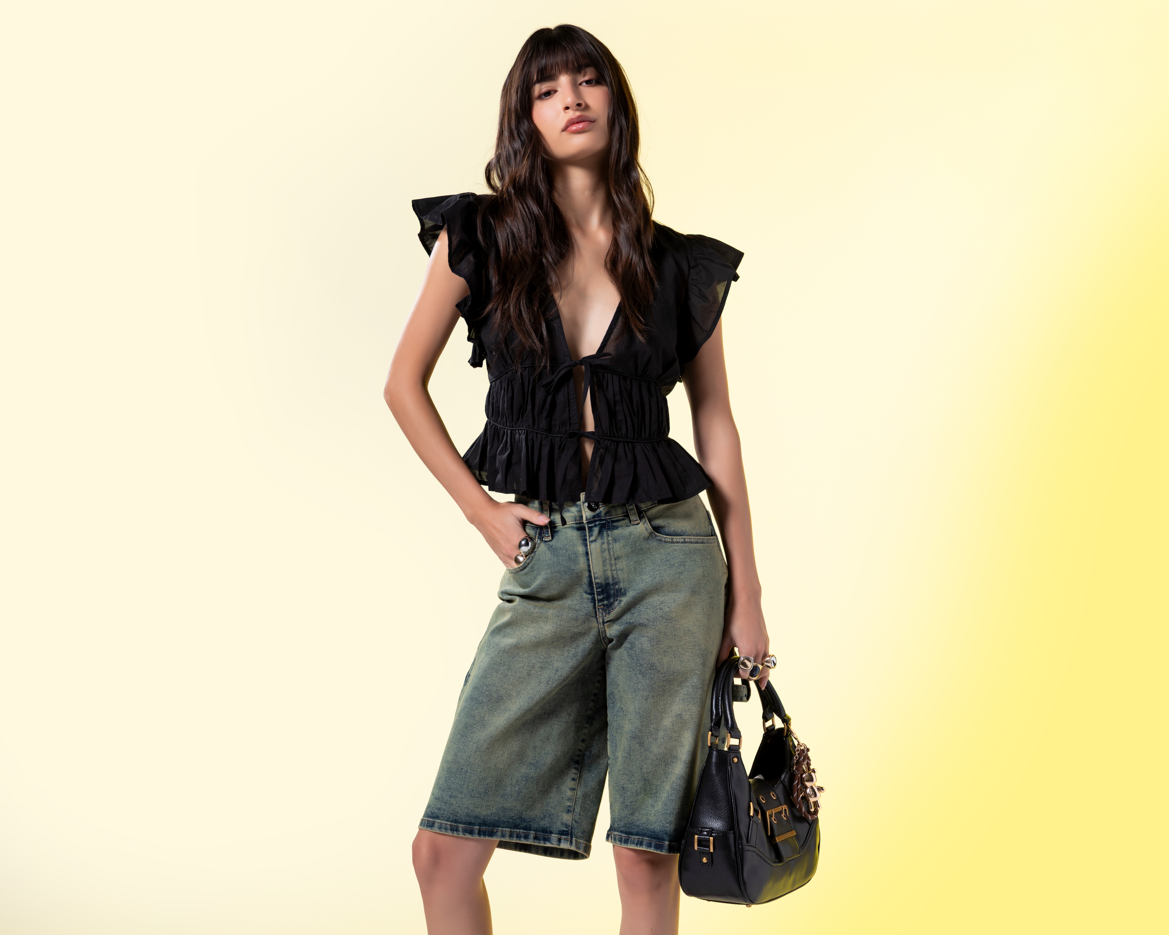 Blusa Negra Strona para Mujer