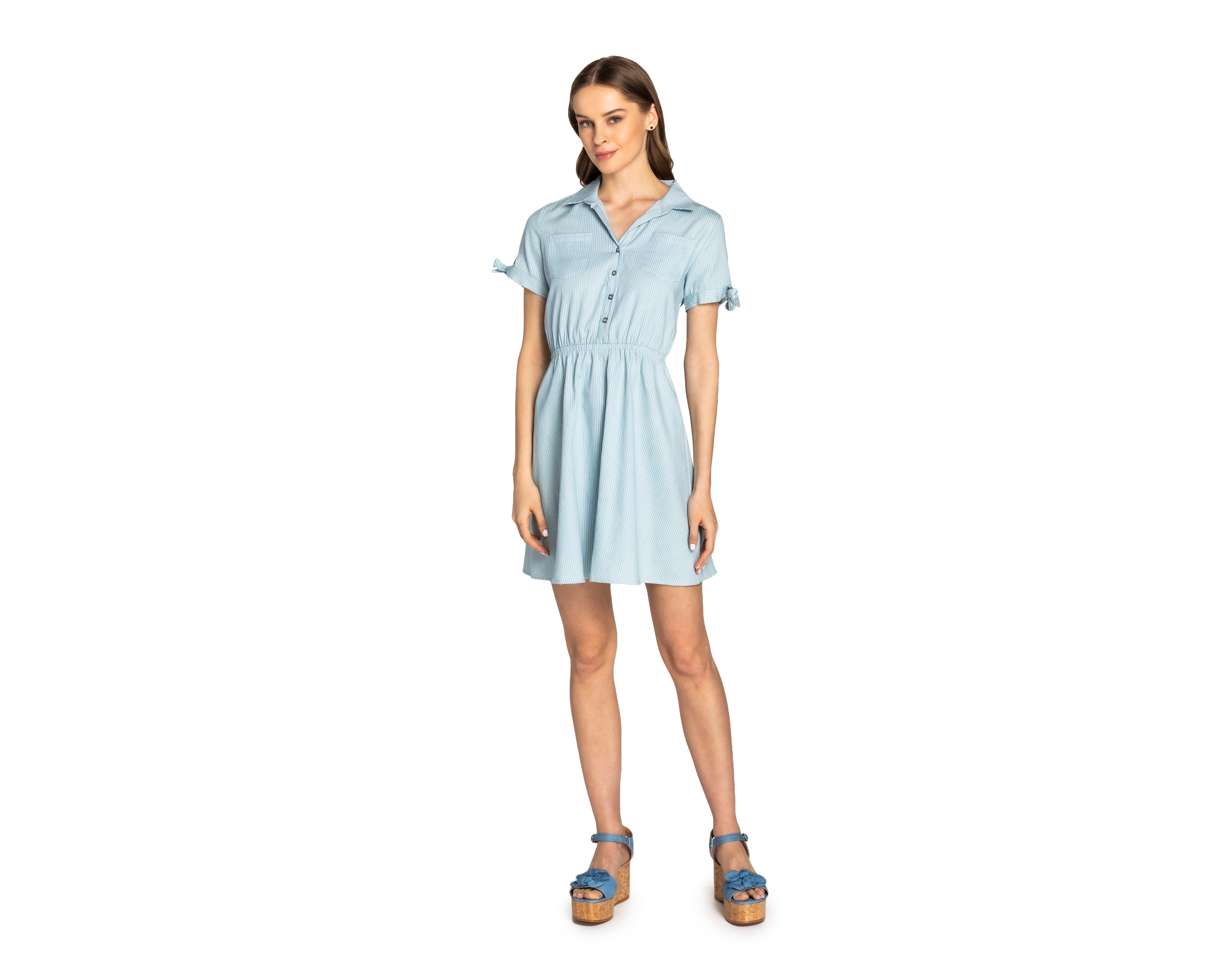 Vestido Refill Casual Azul a Rayas con Botones