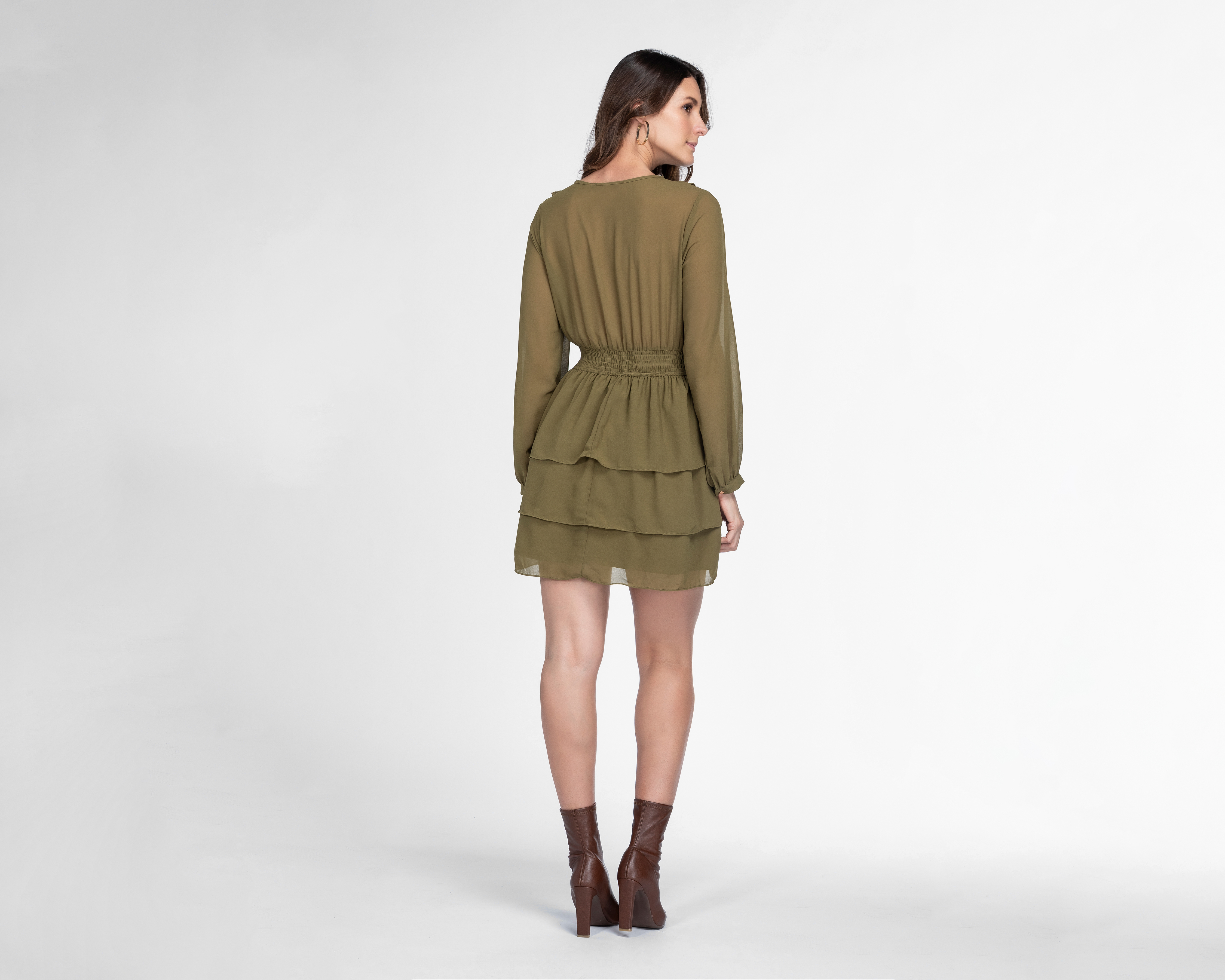 Foto 3 | Foto 3 | Vestido Casual Sahara Verde Manga Larga con Olanes