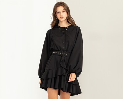 Foto 2 | Foto 2 | Vestido Casual Refill Negro Manga Larga con Olanes