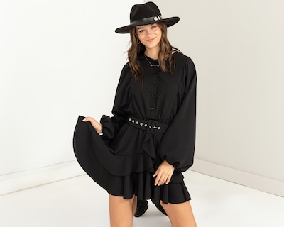 Foto 3 | Foto 3 | Vestido Casual Refill Negro Manga Larga con Olanes