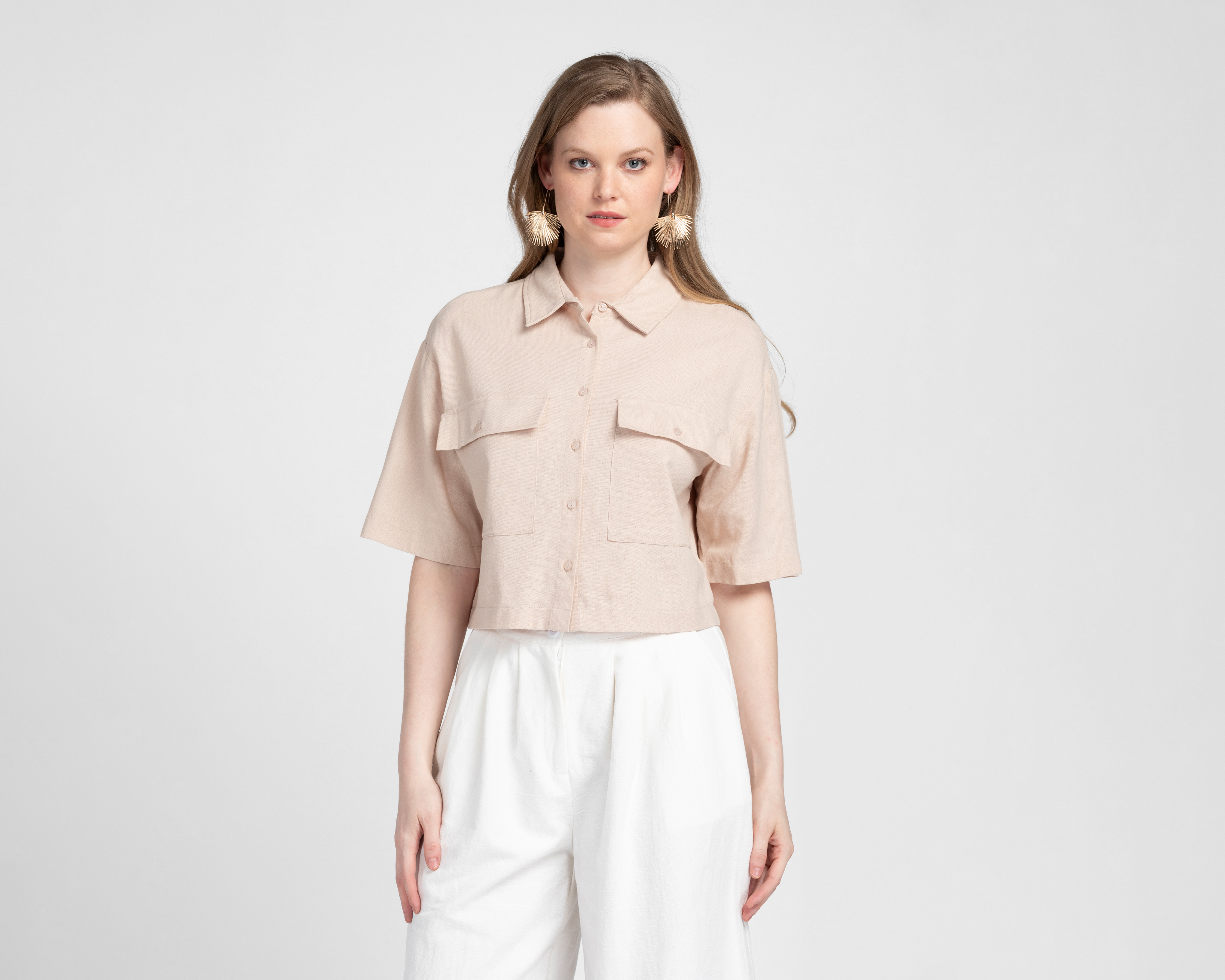 Foto 3 pulgar | Foto 2 | Camisa Manga Corta con Carteras Tipo Lino Sahara para Mujer