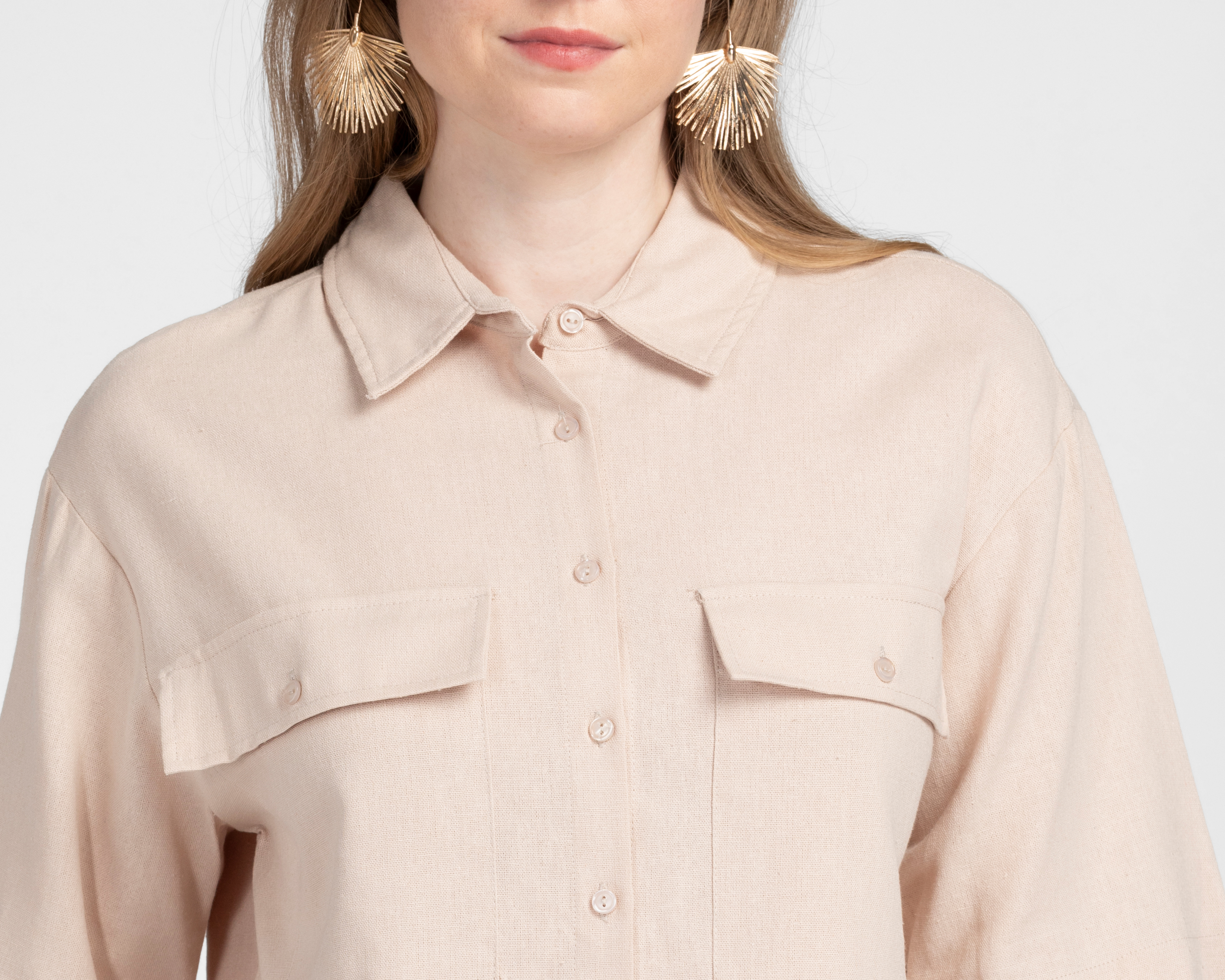 Foto 5 pulgar | Foto 4 | Camisa Manga Corta con Carteras Tipo Lino Sahara para Mujer