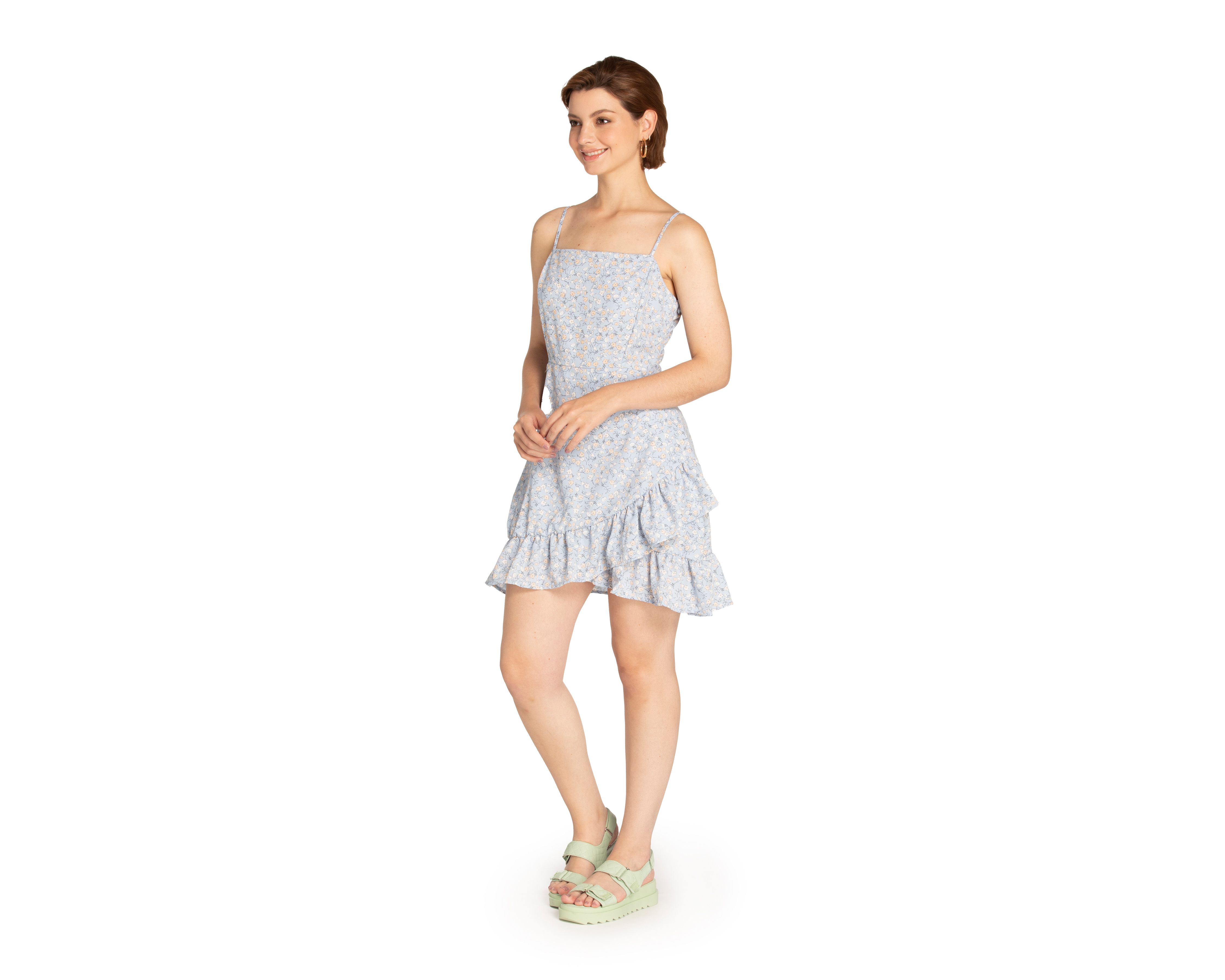 Vestido 18 Forever Casual de Tirantes con Olanes Estampado Floral