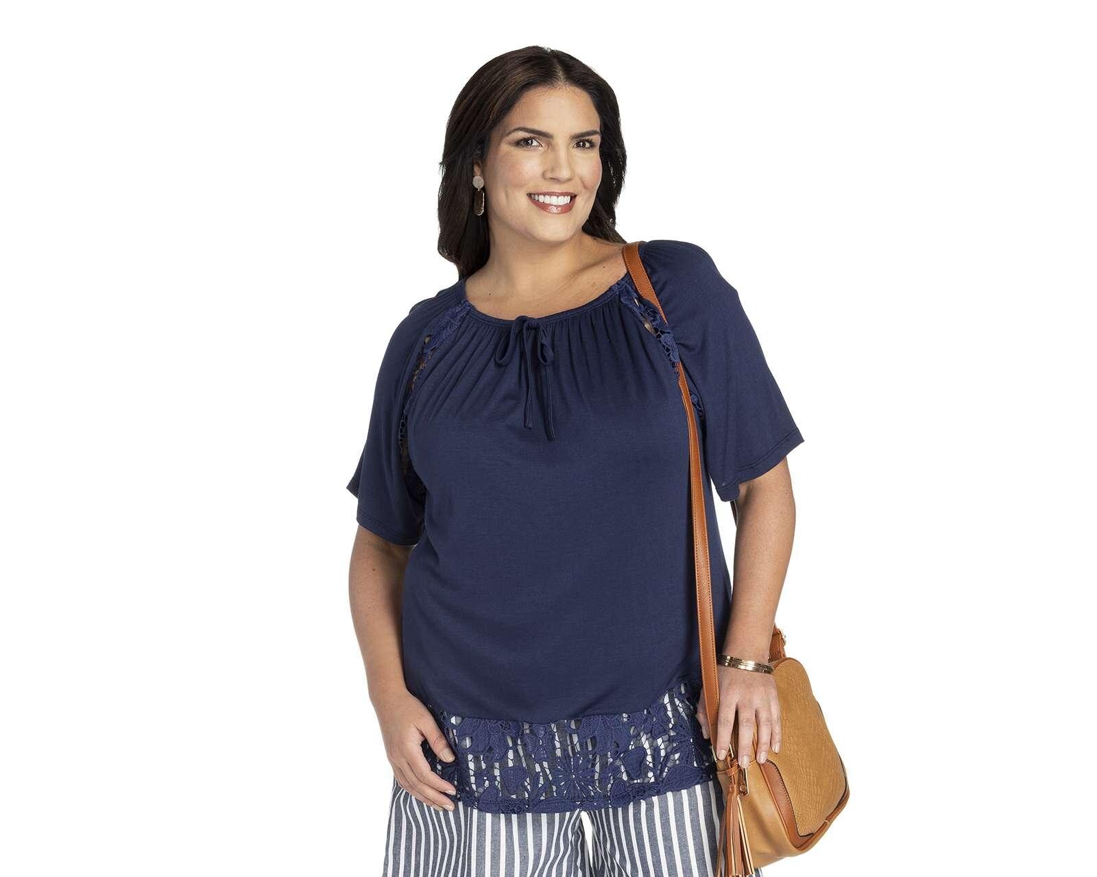 Playera Lady Sun Manga Corta con Aplicación de Guipur