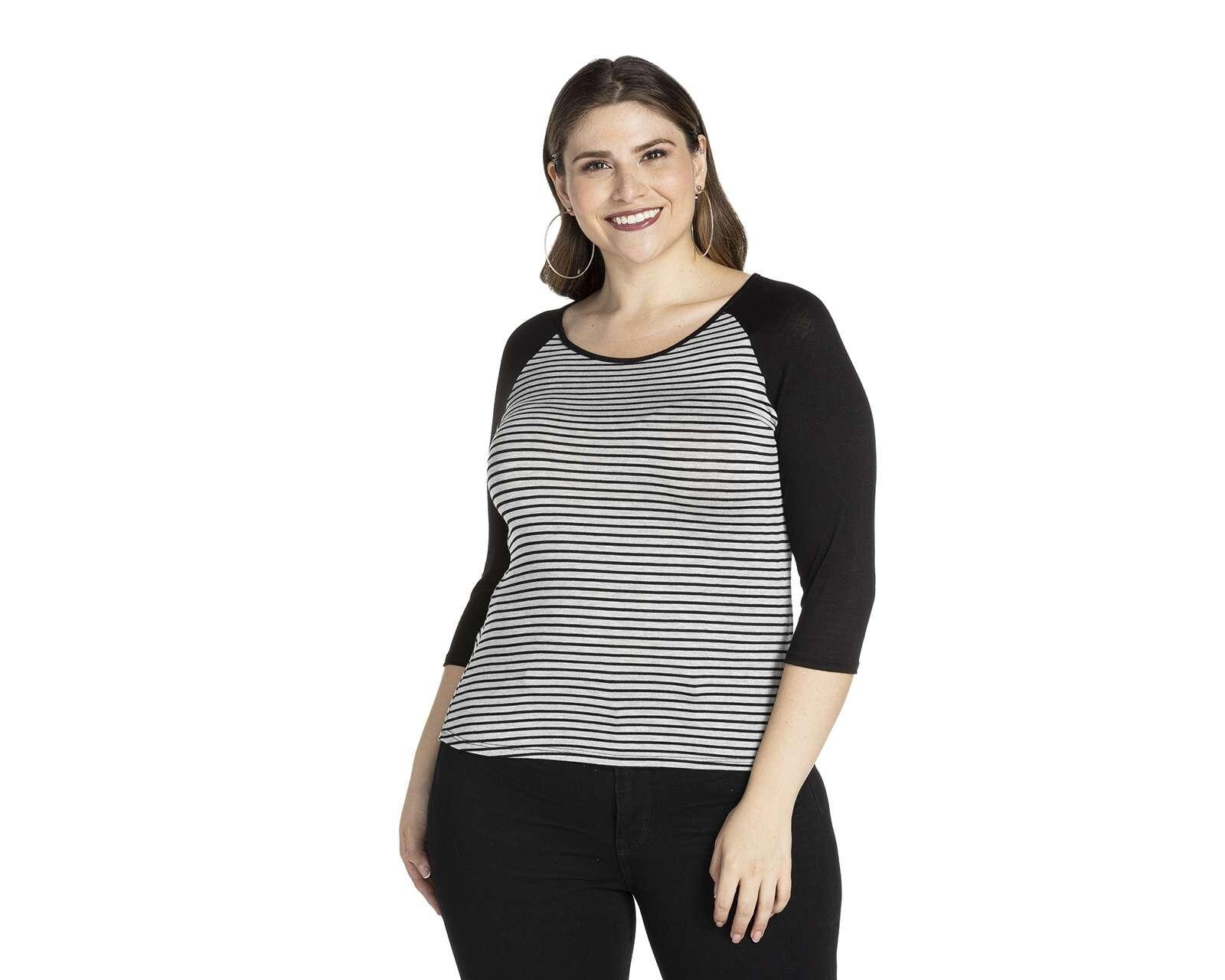 Blusa Refill Manga 3/4 Estampado a Rayas