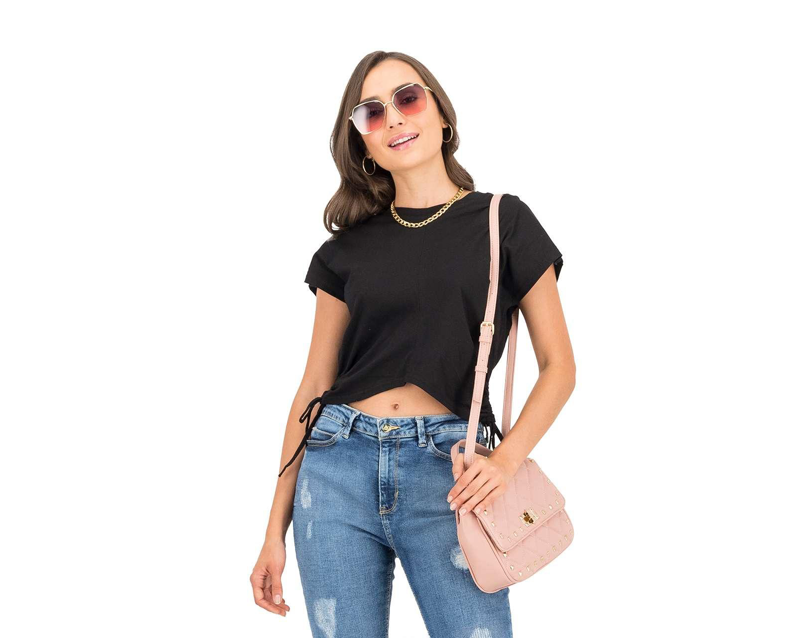 Blusa Jennifer Lopez Manga Corta Negra