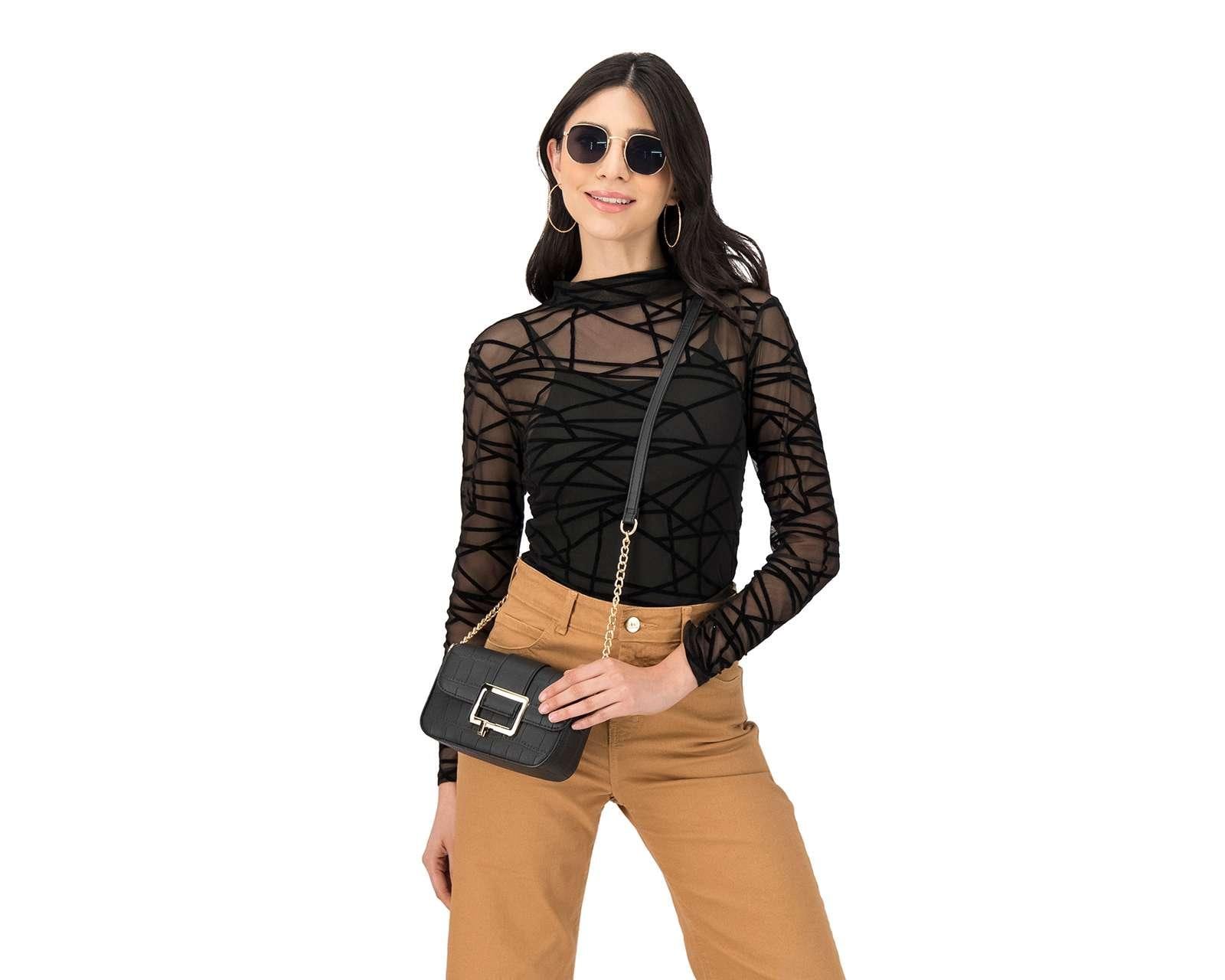 Foto 2 pulgar | Foto 1 | Blusa Jennifer Lopez Manga Larga Cuello Mock