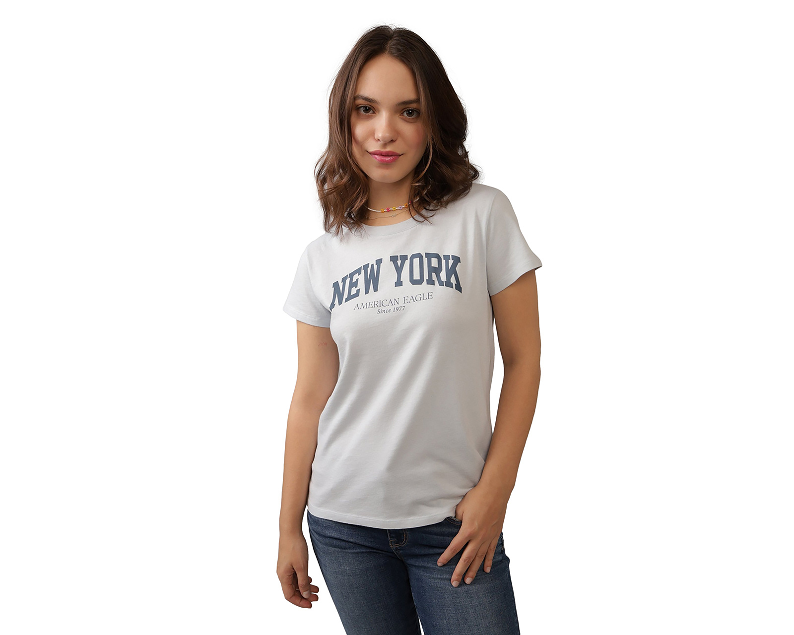 Foto 2 pulgar | Foto 1 | Playera American Eagle Manga Corta para Mujer