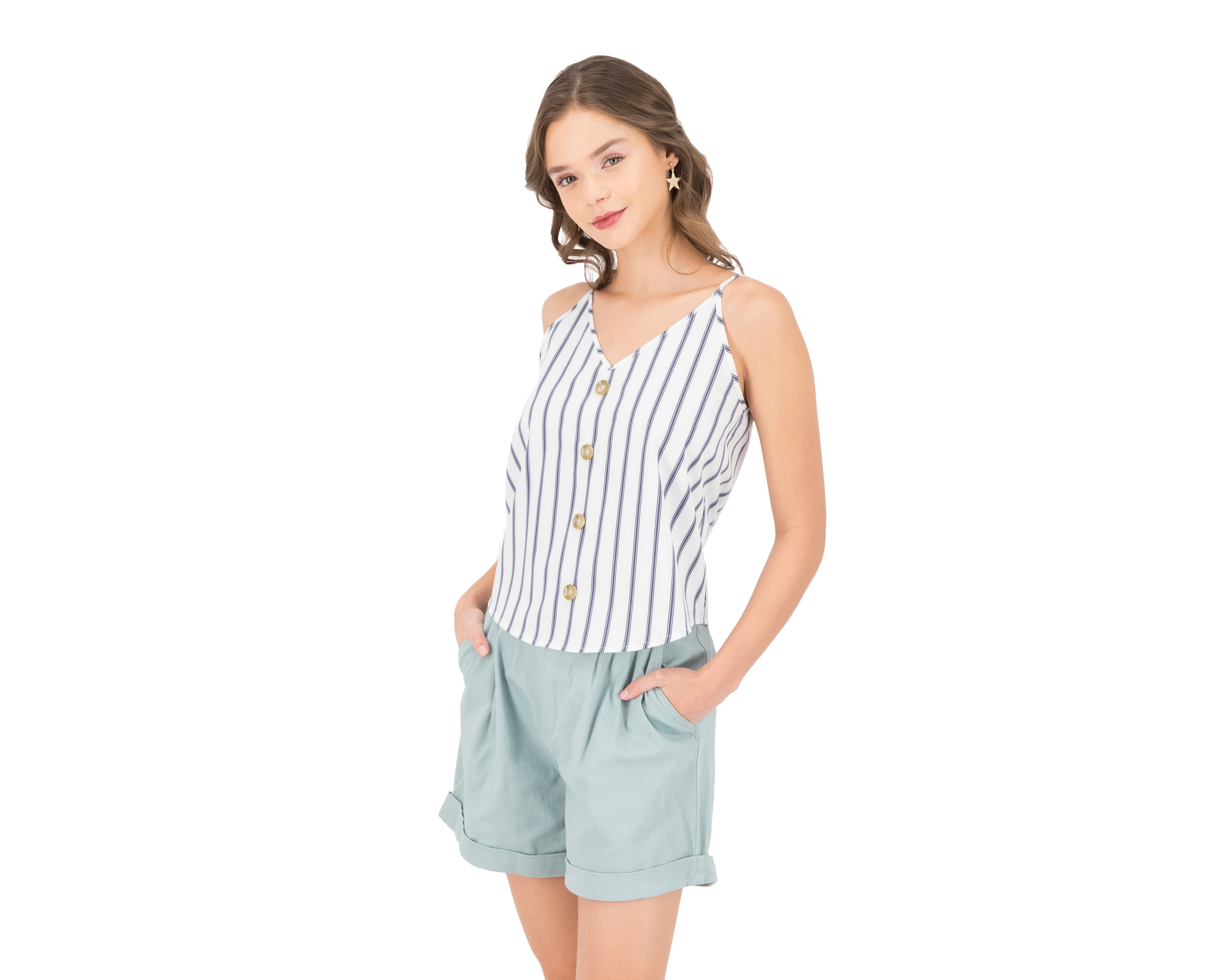 Blusa Refill sin Mangas con Simulación de Botones