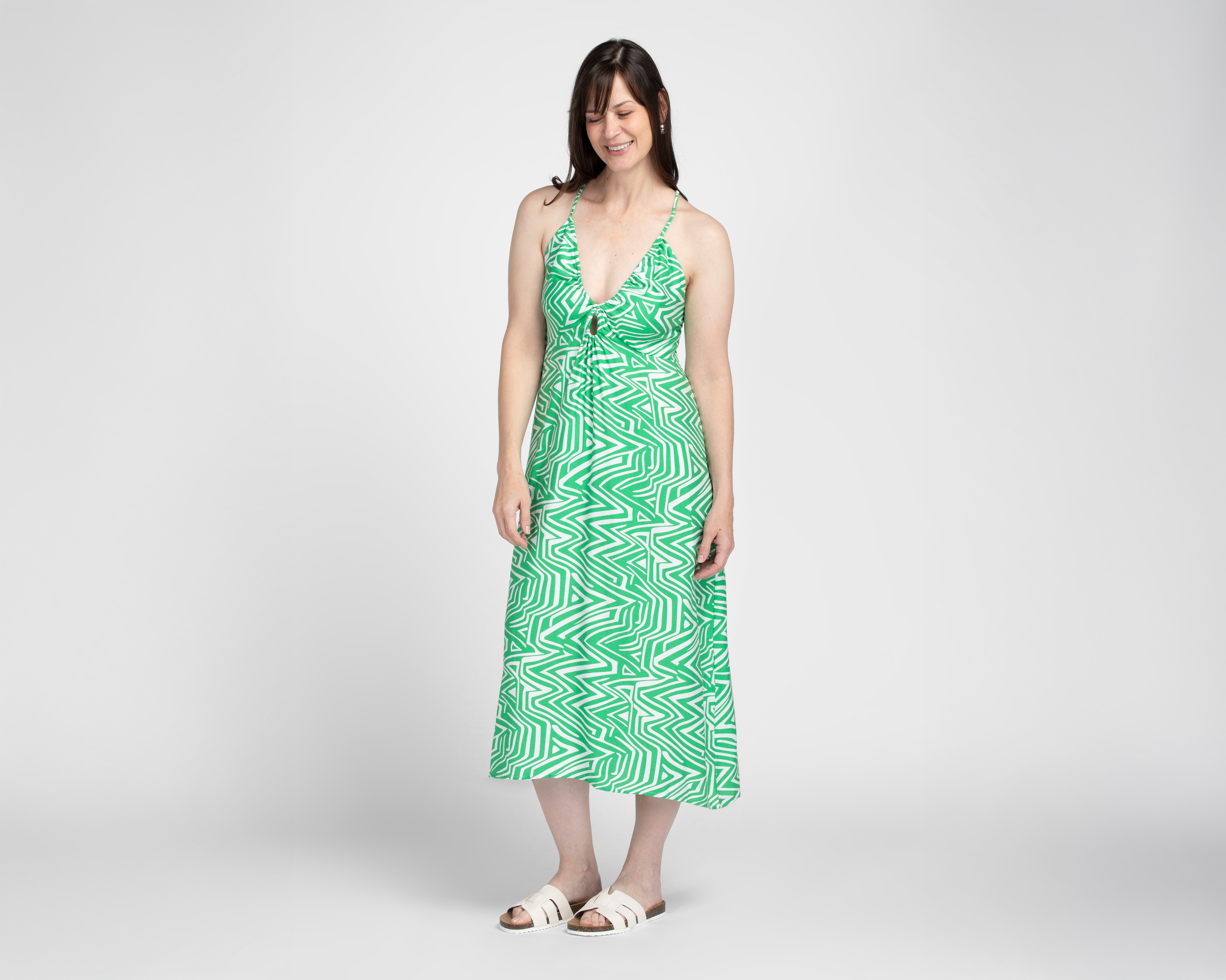 Vestido de Playa Sahara con Tirantes Escote V Verde para Mujer