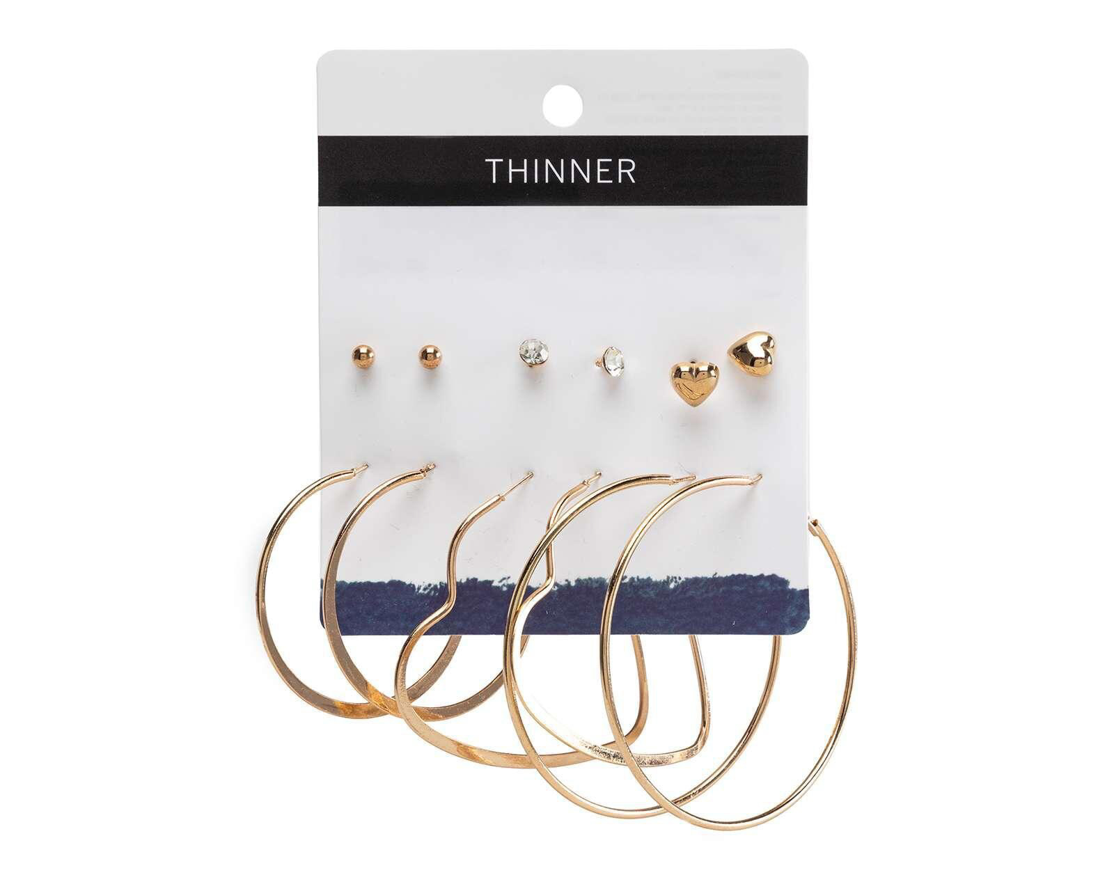 Aretes y Arracadas Thinner Dorado 6 Pares