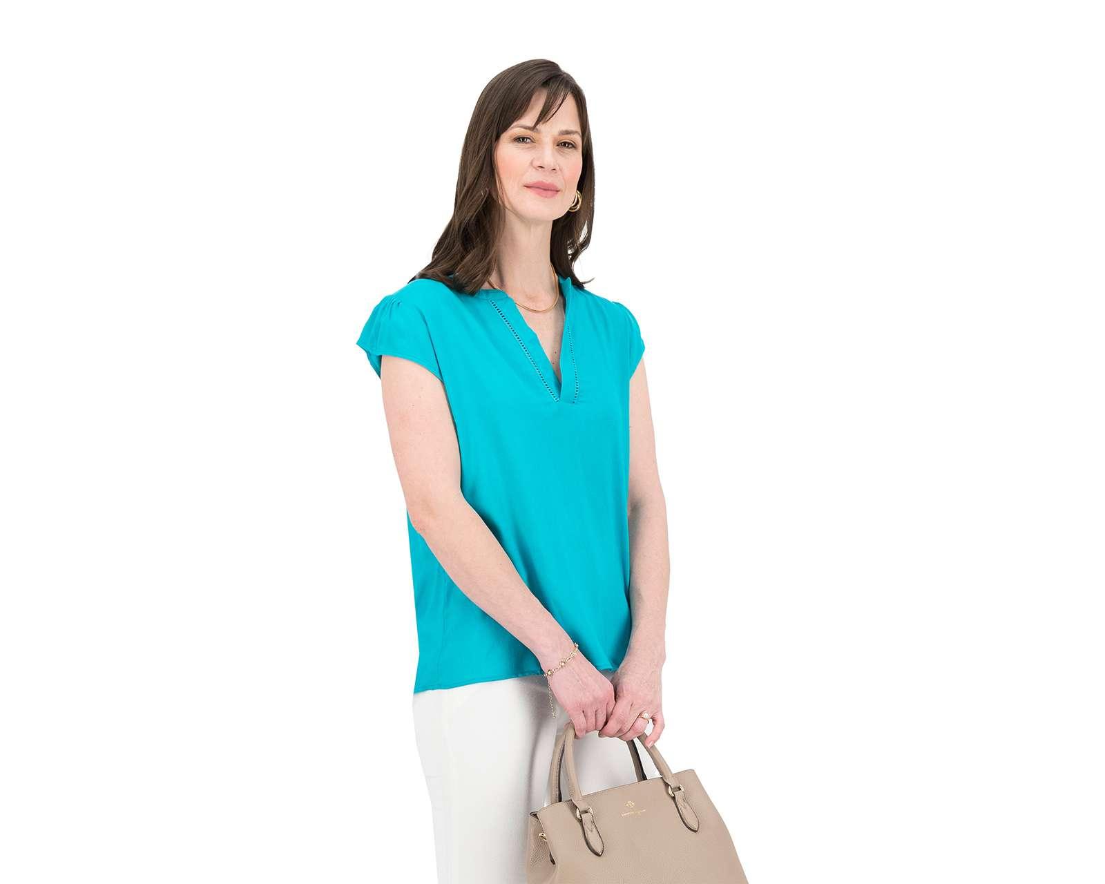 Blusa Lady Sun Manga Corta Cuello V