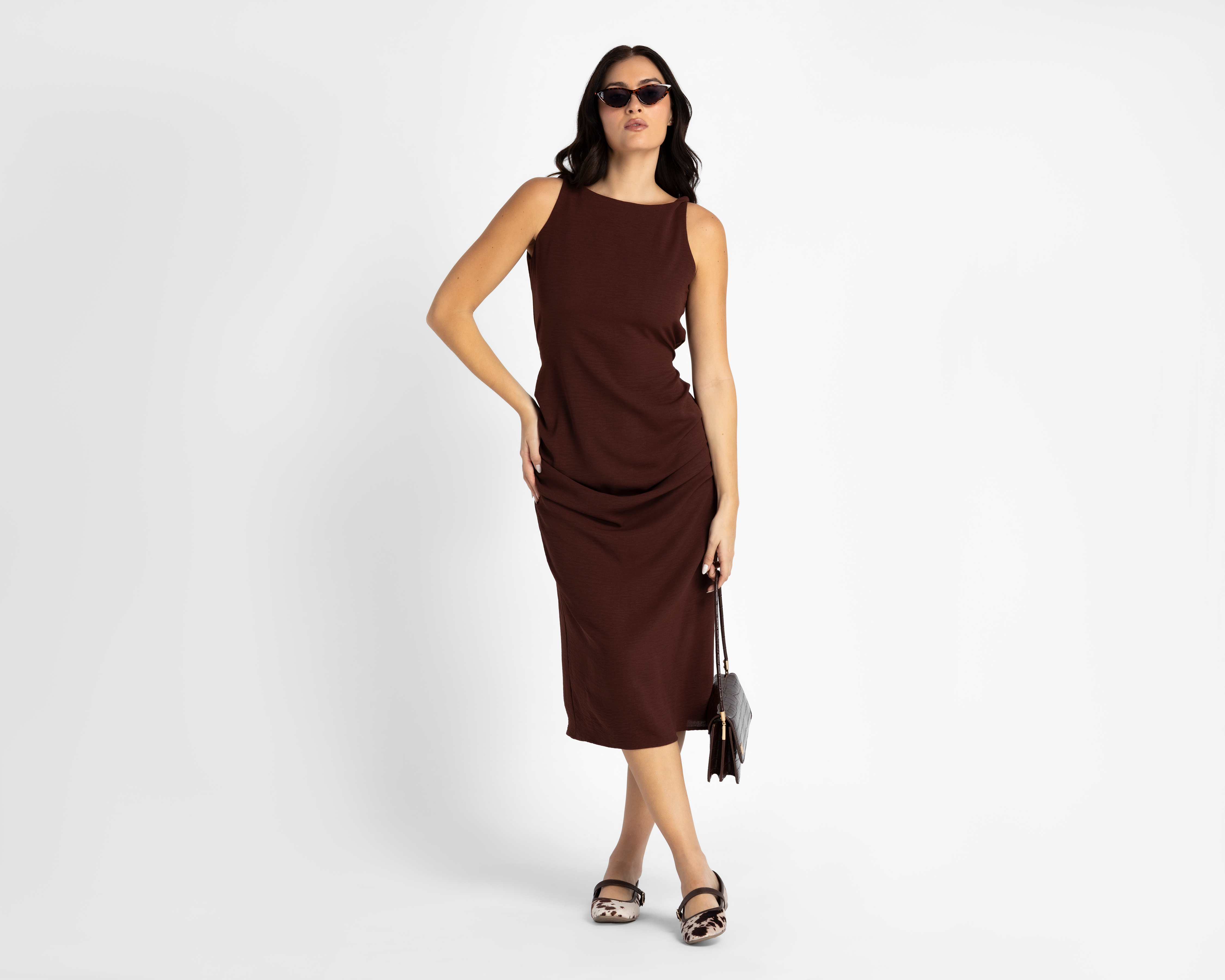 Foto 2 | Foto 2 | Vestido Casual Sahara Midi Café Plisado para Mujer